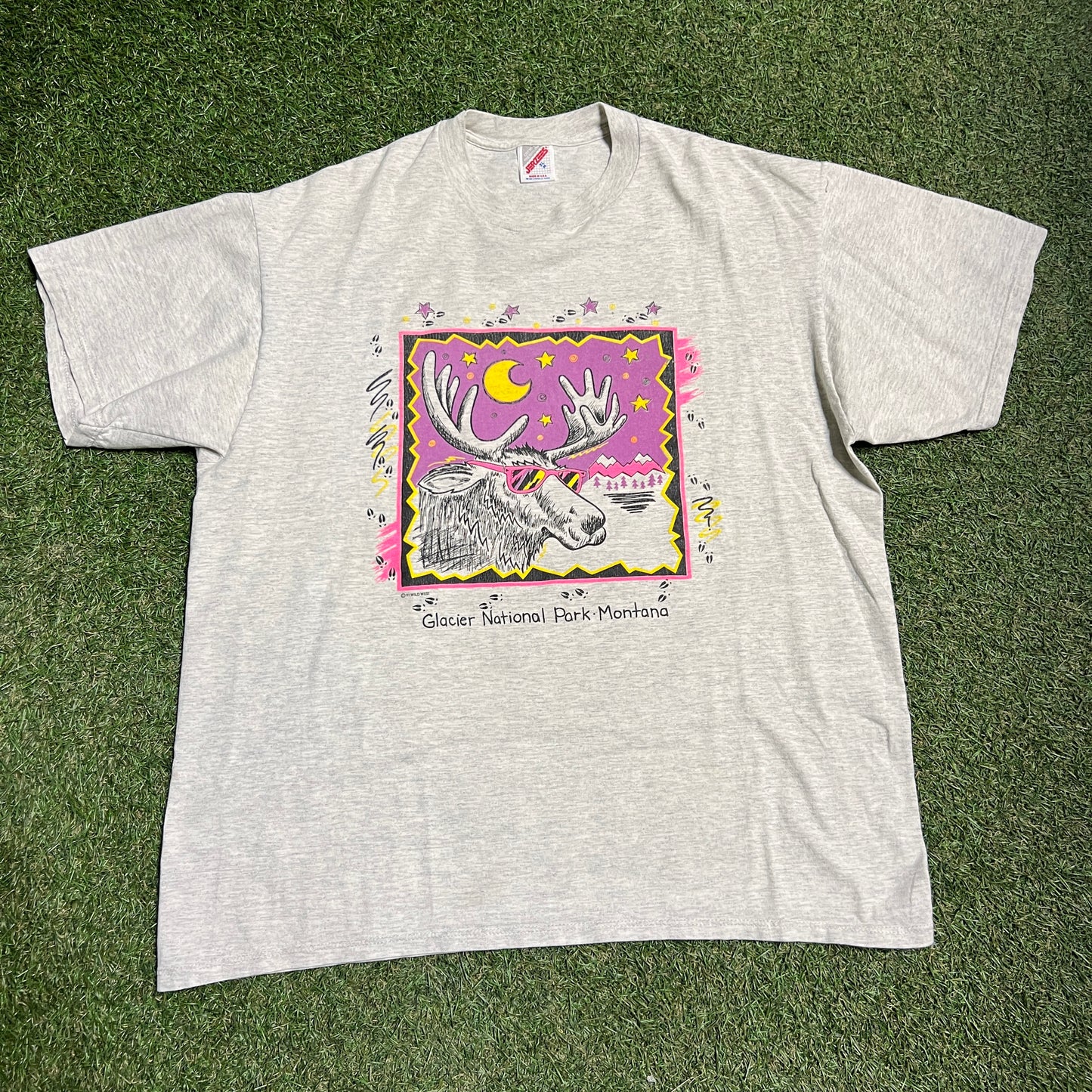 1991 Glacier Nationl Park Moose Tee Grey Size XL USED v14564