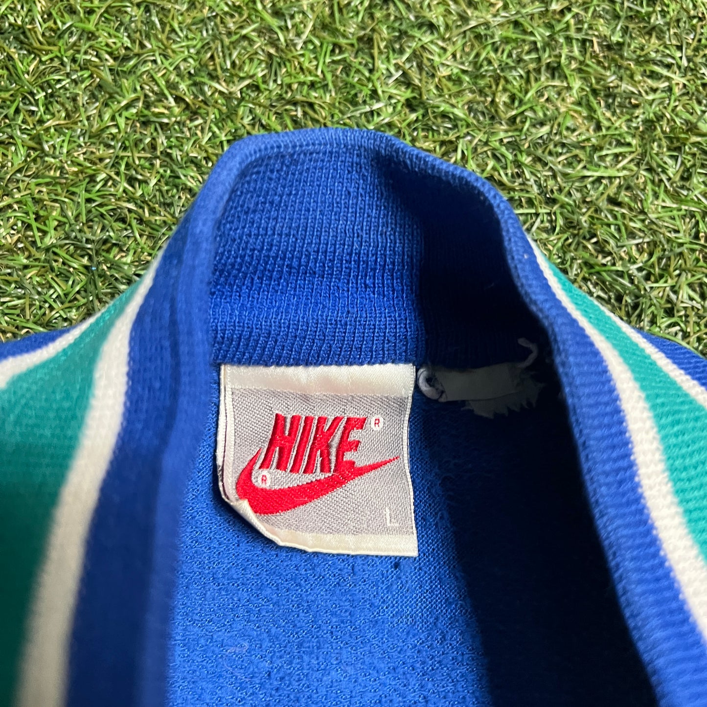 1990s Nike Teal/White/Blue Half Zip Fleece Size Large USED v14553