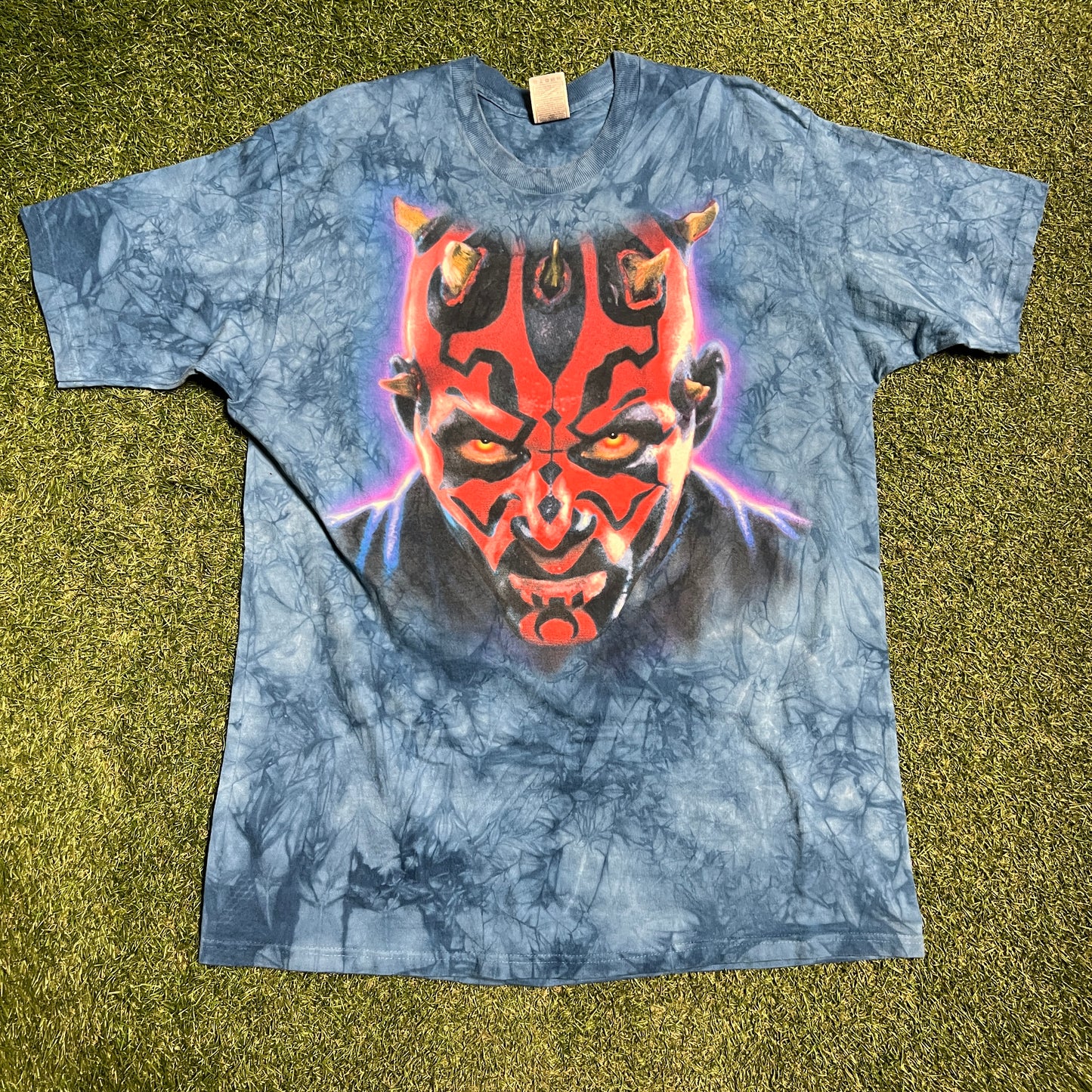 Y2K Star Wars Darth Maul Tie Dye Big Face Tee Size XL USED v15628