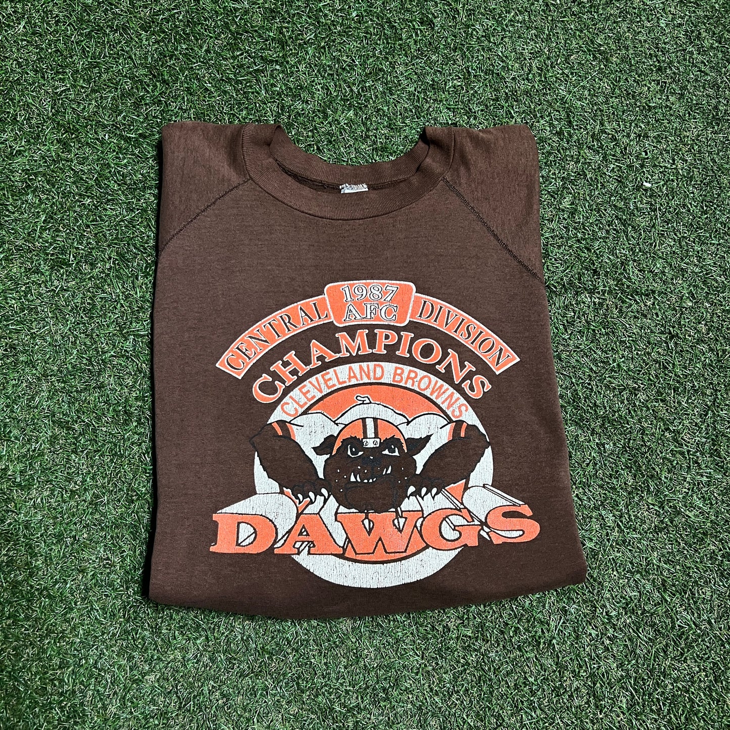 1987 Cleveland Browns Dawgs Brown Crewneck Size XL USED v15661