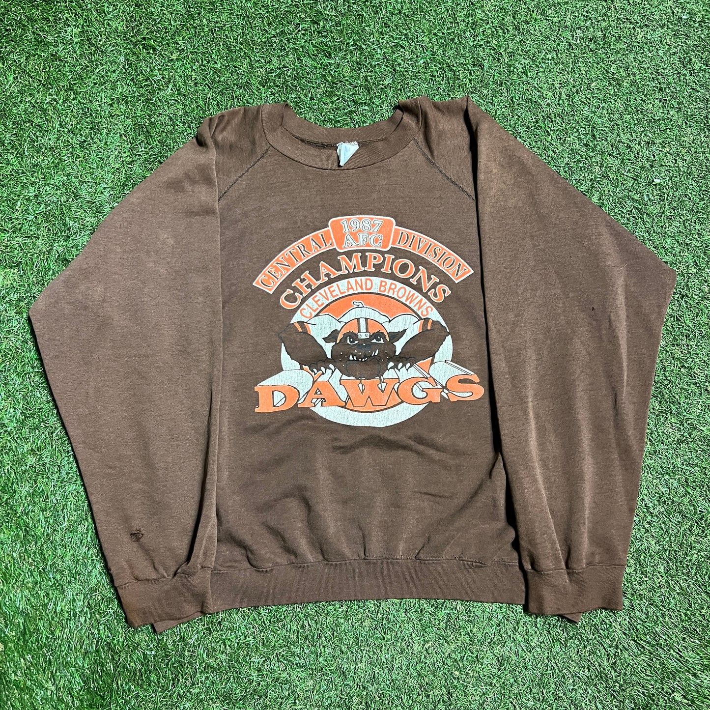 1987 Cleveland Browns Dawgs Brown Crewneck Size XL USED v15661