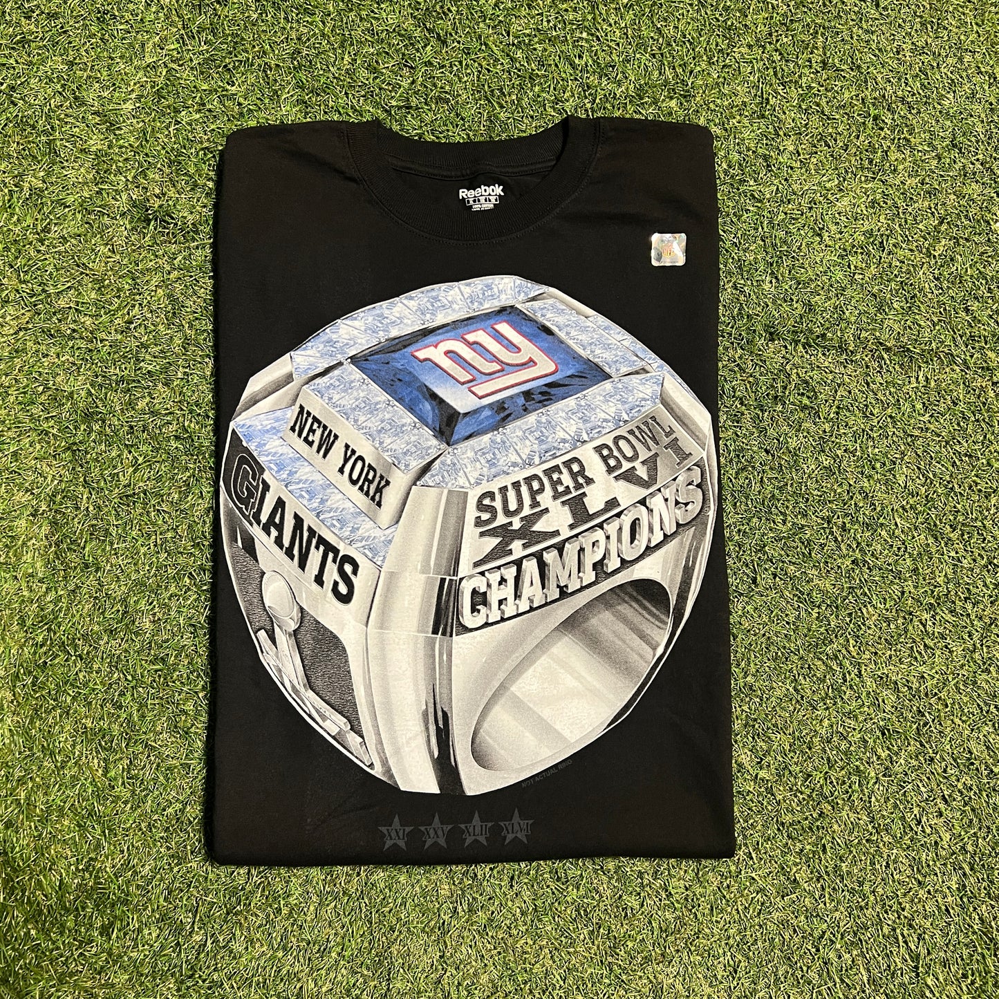 NY Giants Superbowl 46 Champs Ring Black Tee Size XL USED v15656