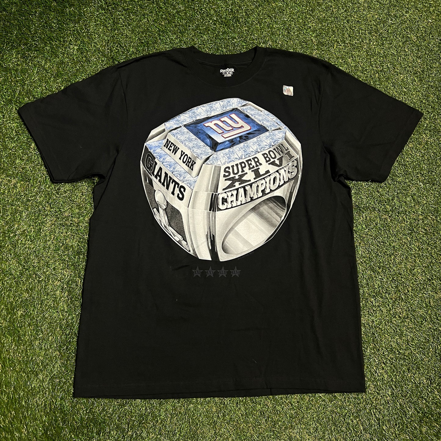 NY Giants Superbowl 46 Champs Ring Black Tee Size XL USED v15656