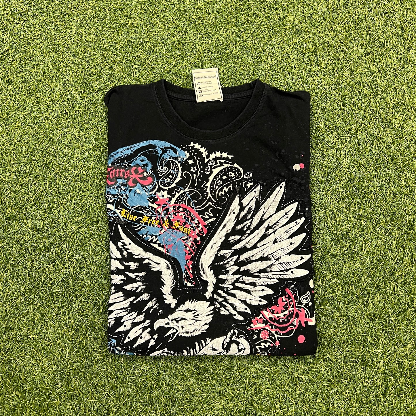 Avirex Y2K Eagle Front Patch Black Tee Size XL USED v14613