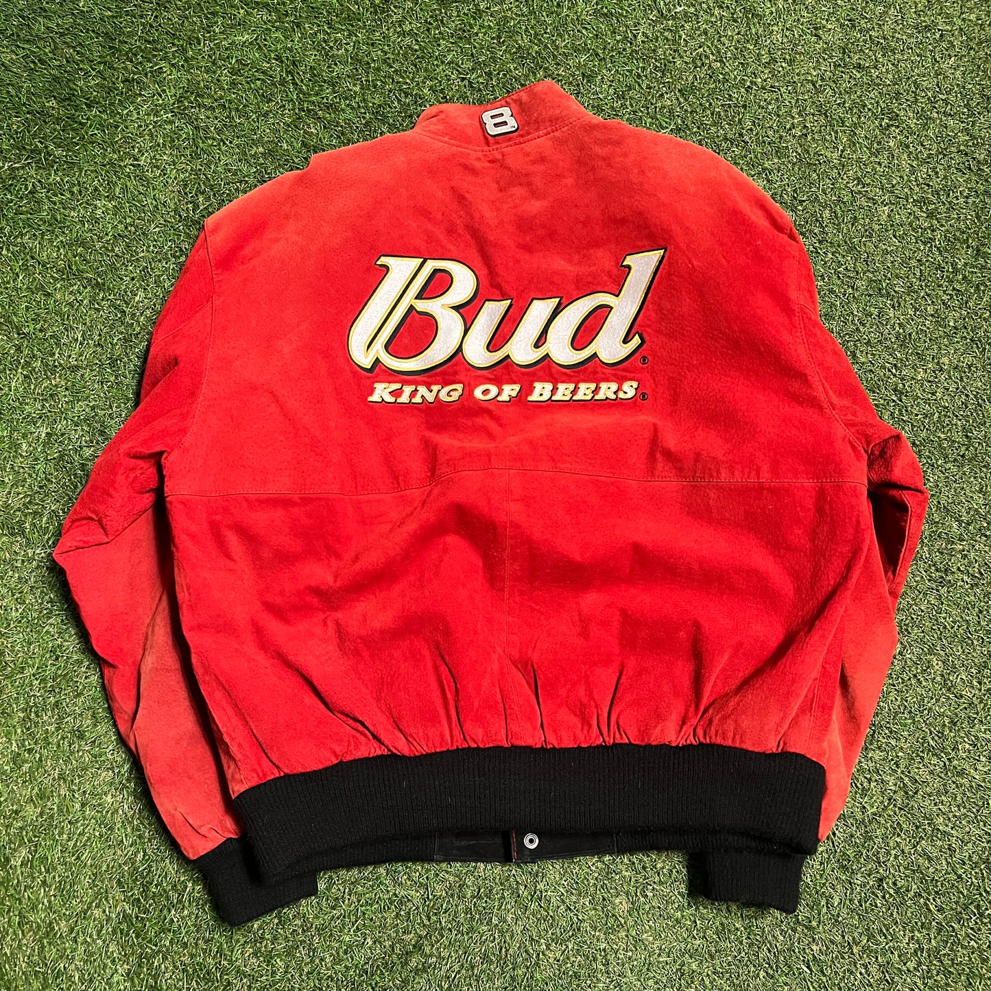 Y2K Nascar Bud Dale Jr. Suede AOP Jacket Size Large USED v15674