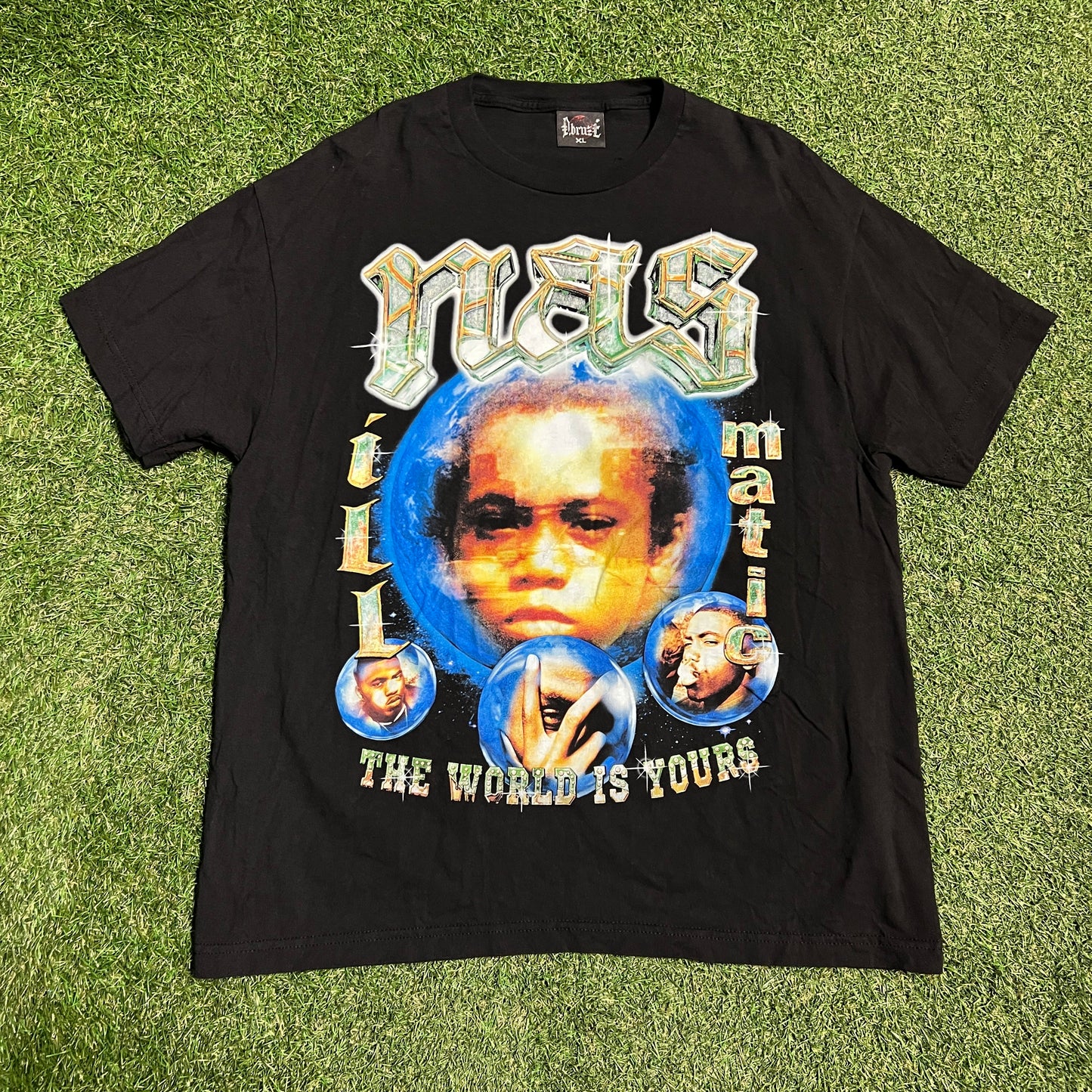 Dbruze Nas Rap Style New Age Black Tee Size XL USED v15681