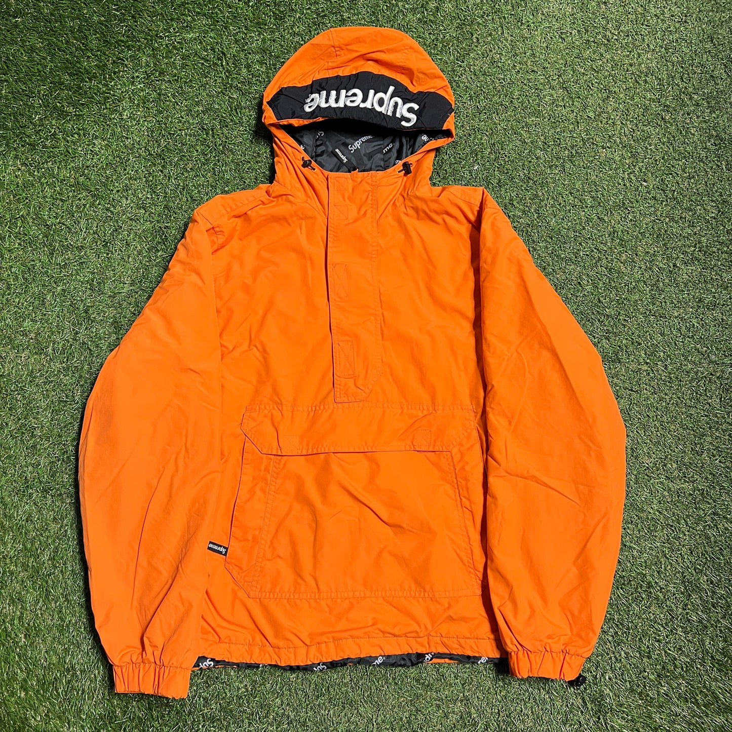 Supreme 2017 Hooded Spellout Half Zip Orange Jacket Size Large USED x13163