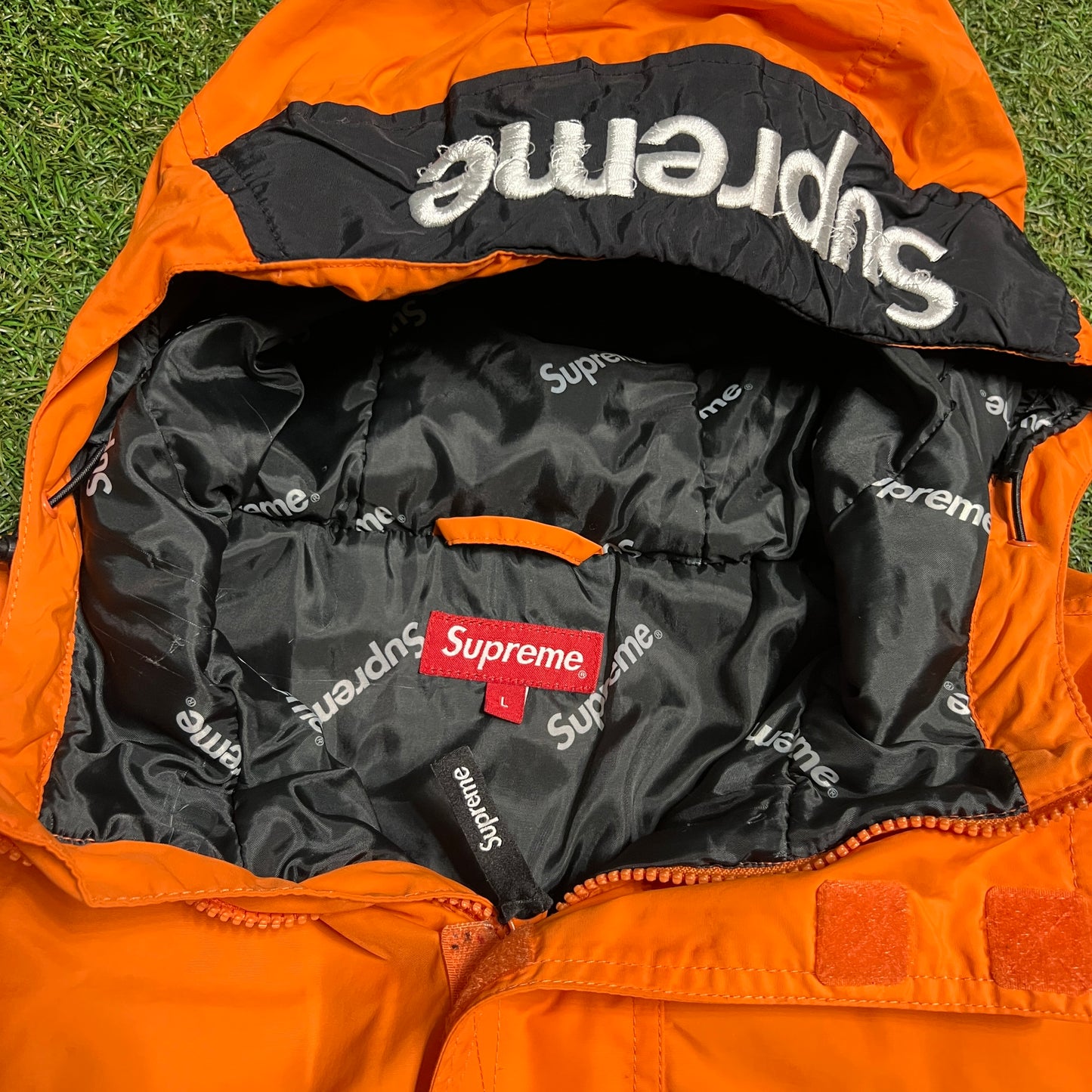 Supreme 2017 Hooded Spellout Half Zip Orange Jacket Size Large USED x13163
