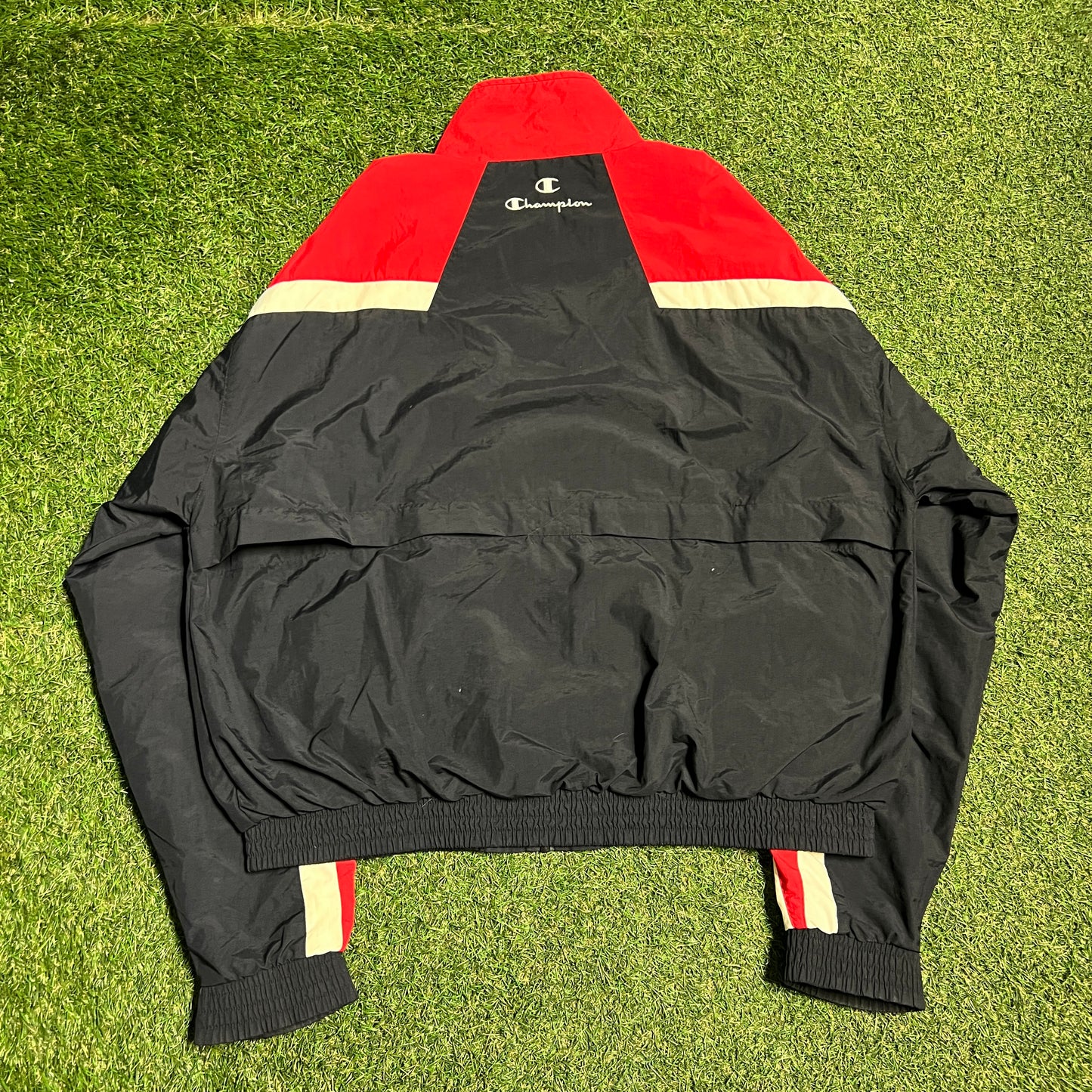 1990s Champion Red Black Windbreaker Size XL USED v15703