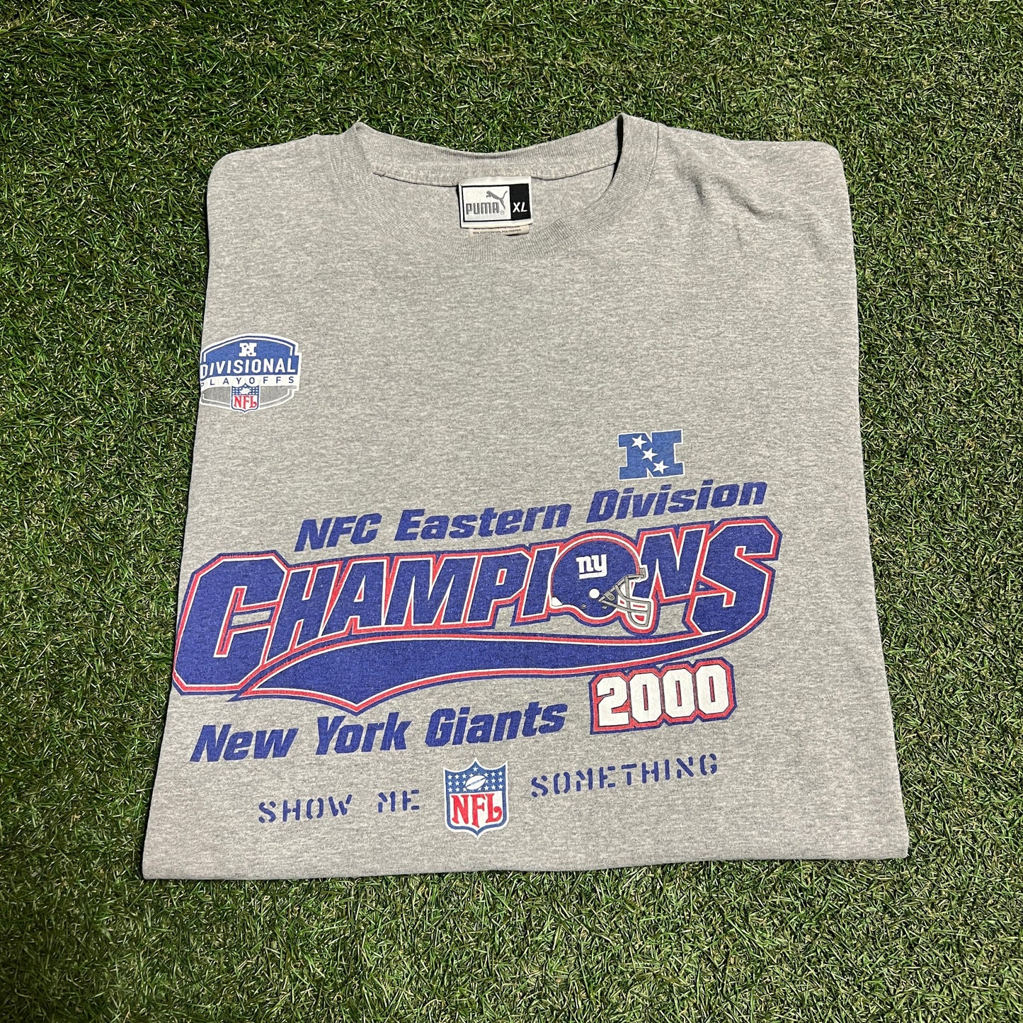 2000 NFC Eastern Division Champions NY Giants Grey Tee Size XL USED v14694