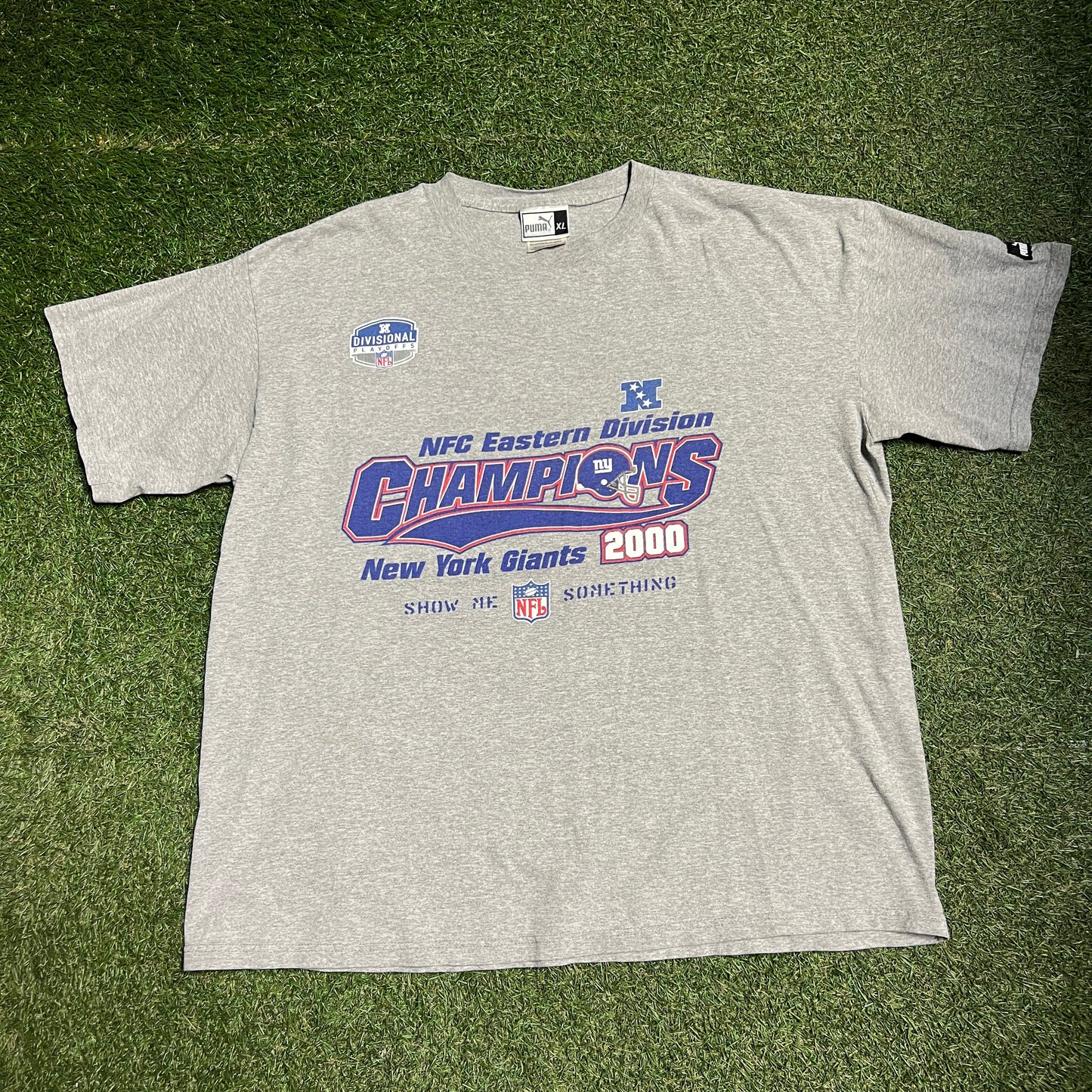 2000 NFC Eastern Division Champions NY Giants Grey Tee Size XL USED v14694