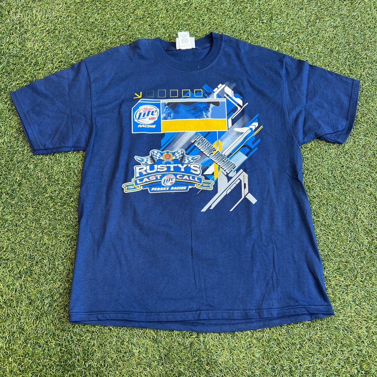 2005 Miller Lite Racing "Rustys Last Call" Blue Tee Size Large USED v15757