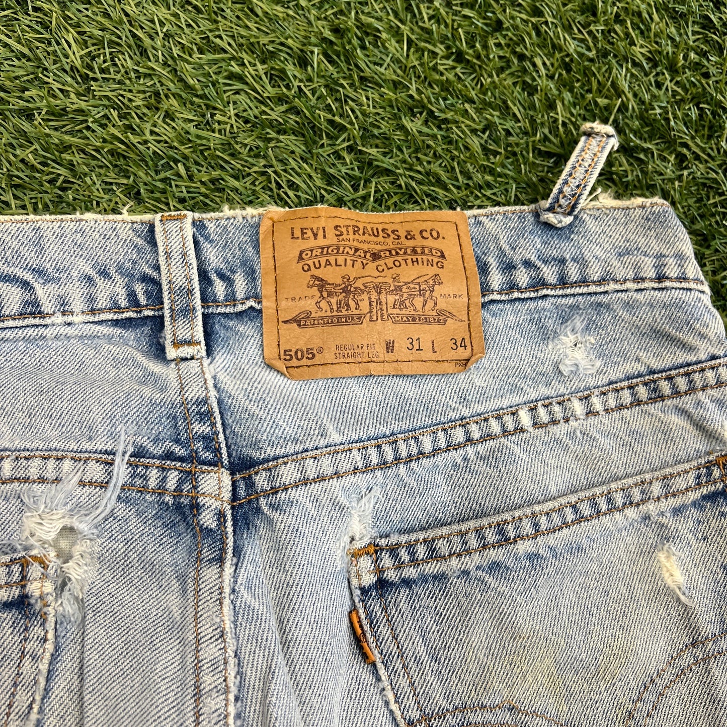 Levi 505s Orange Tab Light Blue Jeans Size 31x34 USED v14752