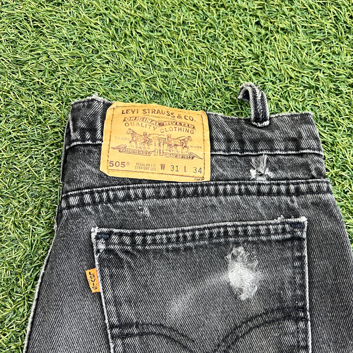 Levi 505s Orange Tab Black Jeans 31x34 USED v14753