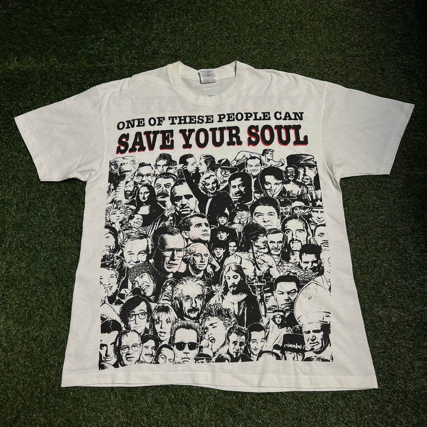 Vintage Jesus One Of These People Can Save Your Soul Tee white Size XL USED v13939