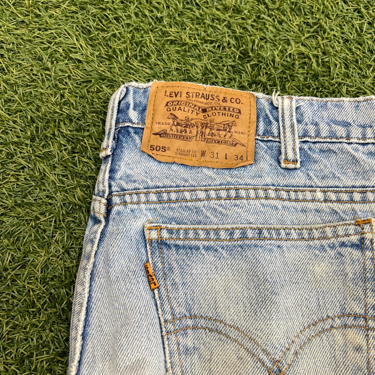 Levi 505s Orange Tab Light Blue Jeans Size 31x34 USED v14751