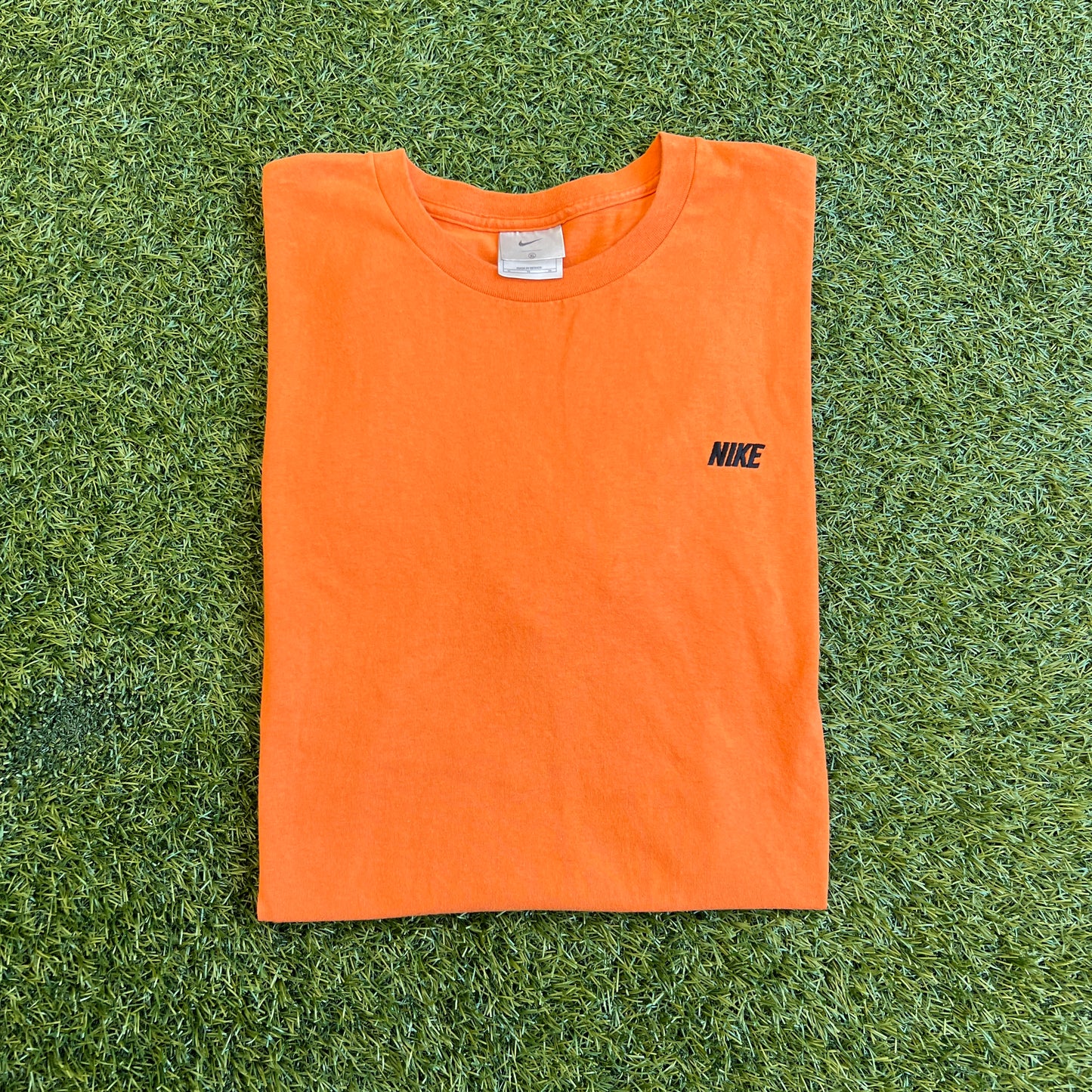 Y2K Nike Silver Tag Orange Tee/Black Spellout Logo Size XL USED v15751