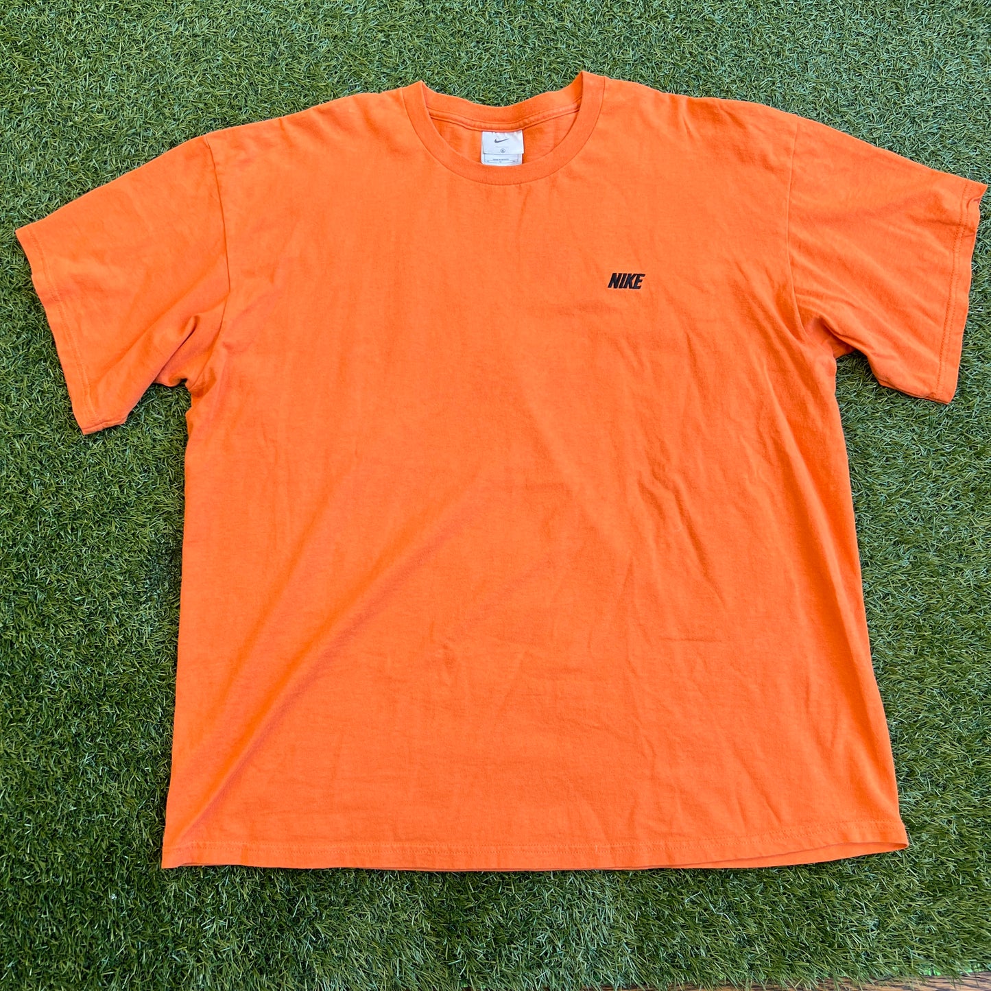 Y2K Nike Silver Tag Orange Tee/Black Spellout Logo Size XL USED v15751