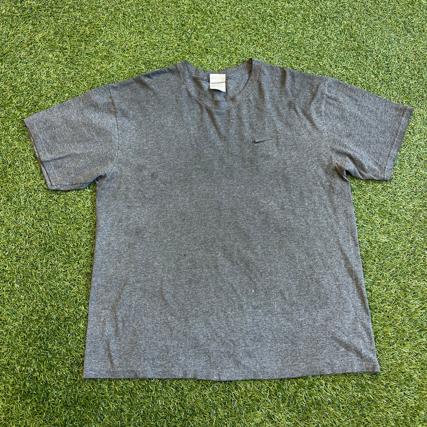 Y2K Nike Silver Tag Dark Grey Tee/Black Swoosh Size XL USED v15737