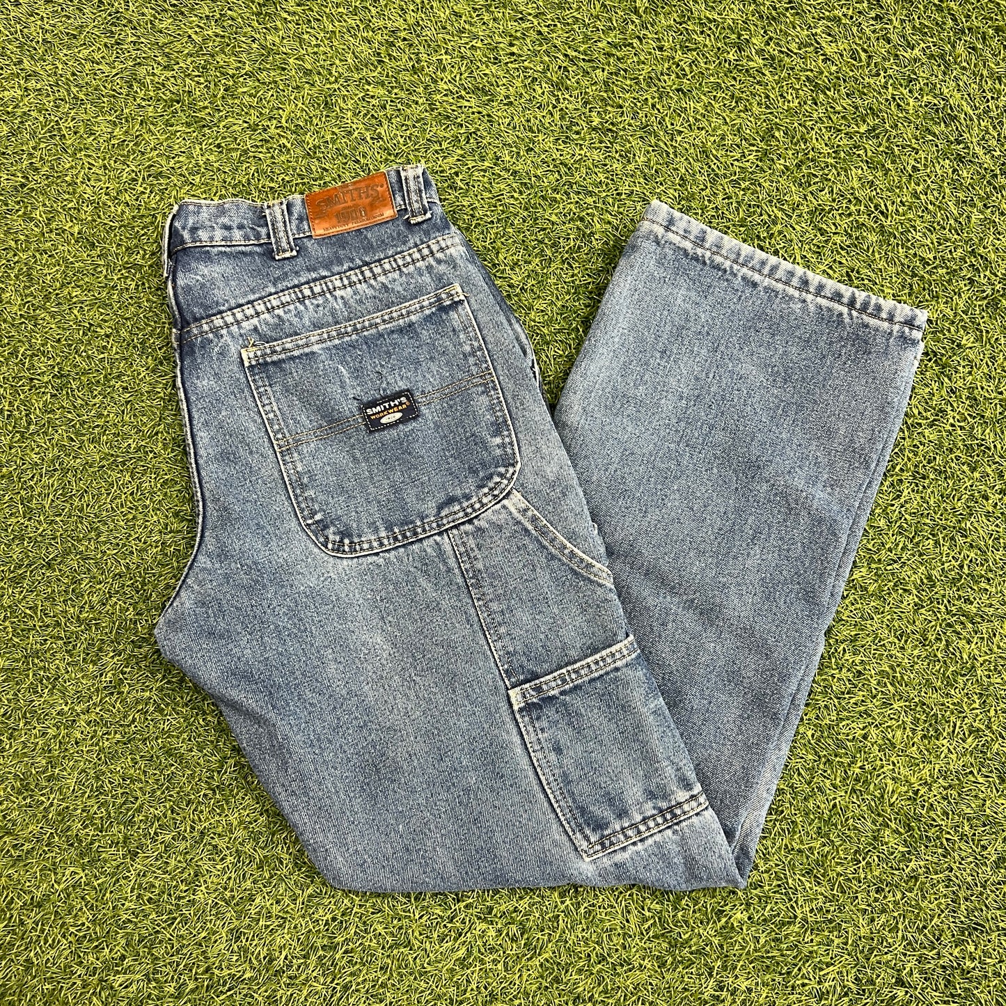 Smiths Workwear Blue Jeans Flannel Lining Size 34x34 USED v14764