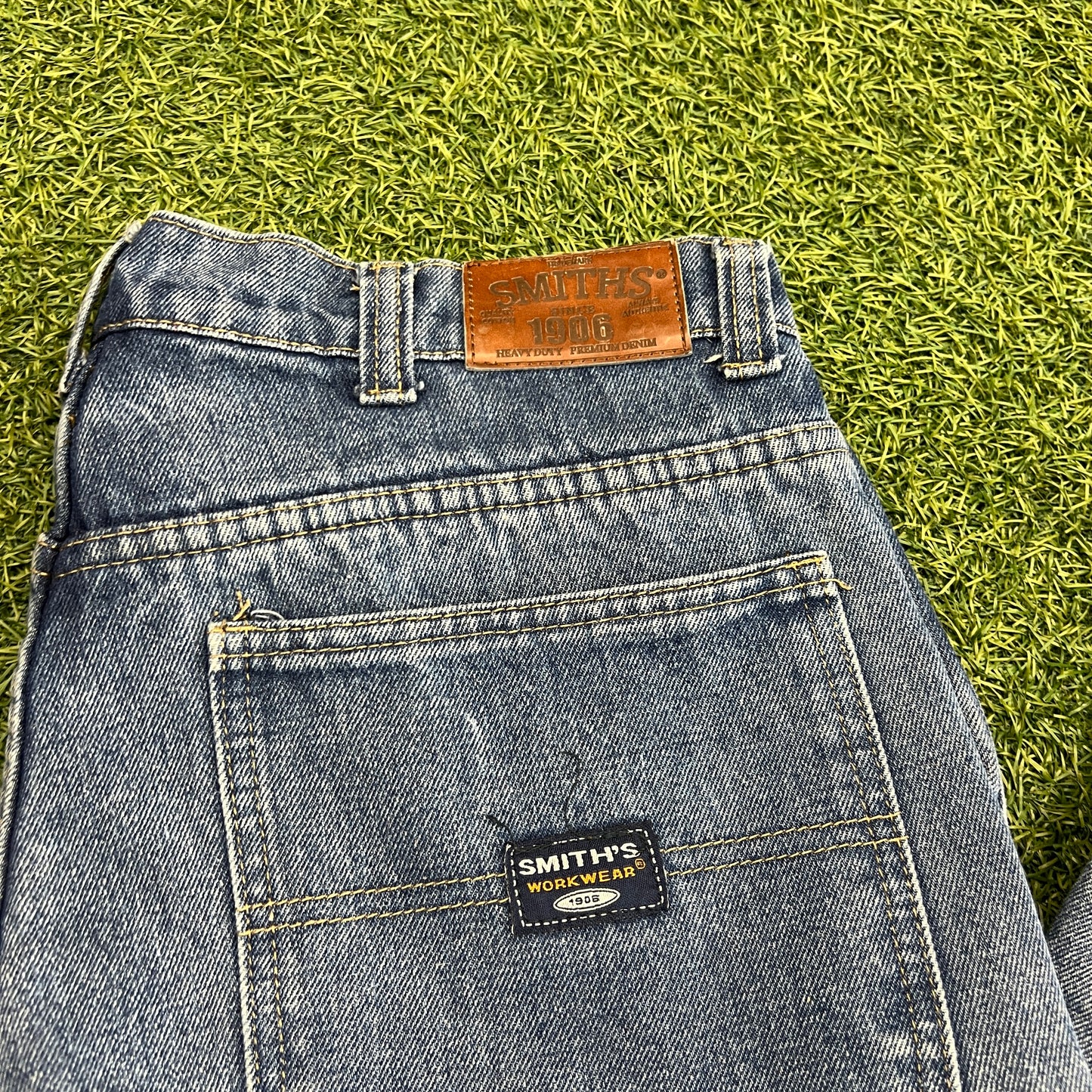 Smiths Workwear Blue Jeans Flannel Lining Size 34x34 USED v14764