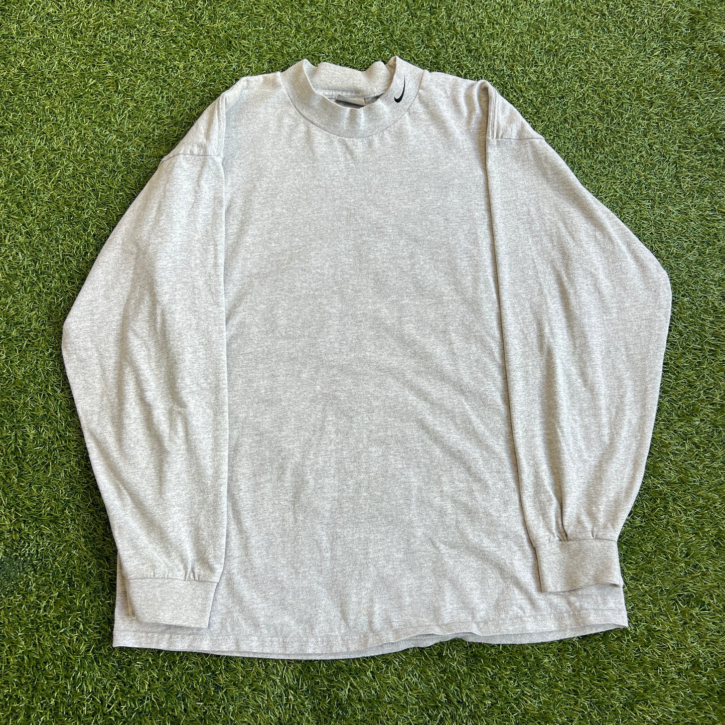 Y2K Nike Silver Tag Grey Mockneck Longsleeve Size XL USED v15739