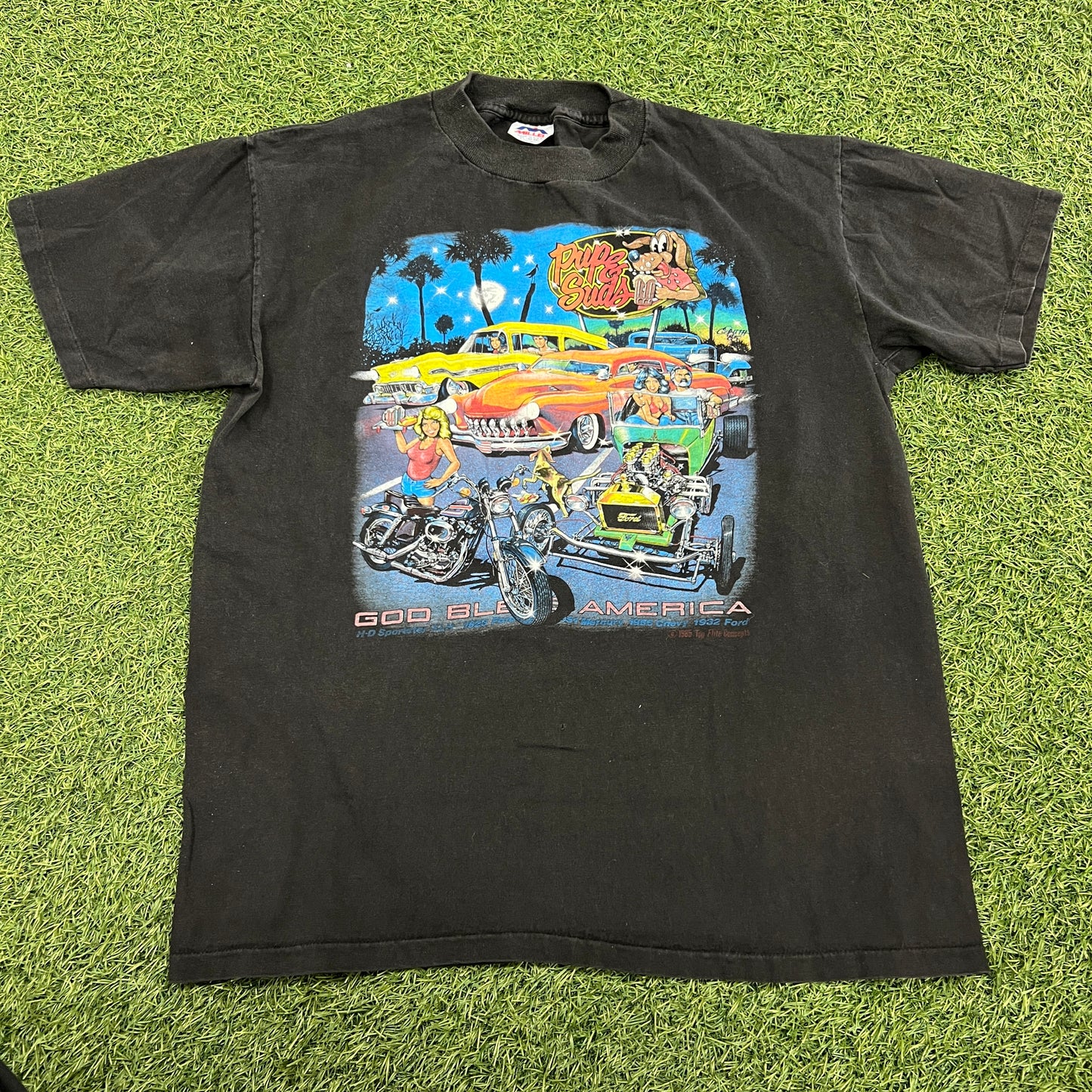 1985 Pup & Suds Hot Rods Black Tee Size XL USED v14717