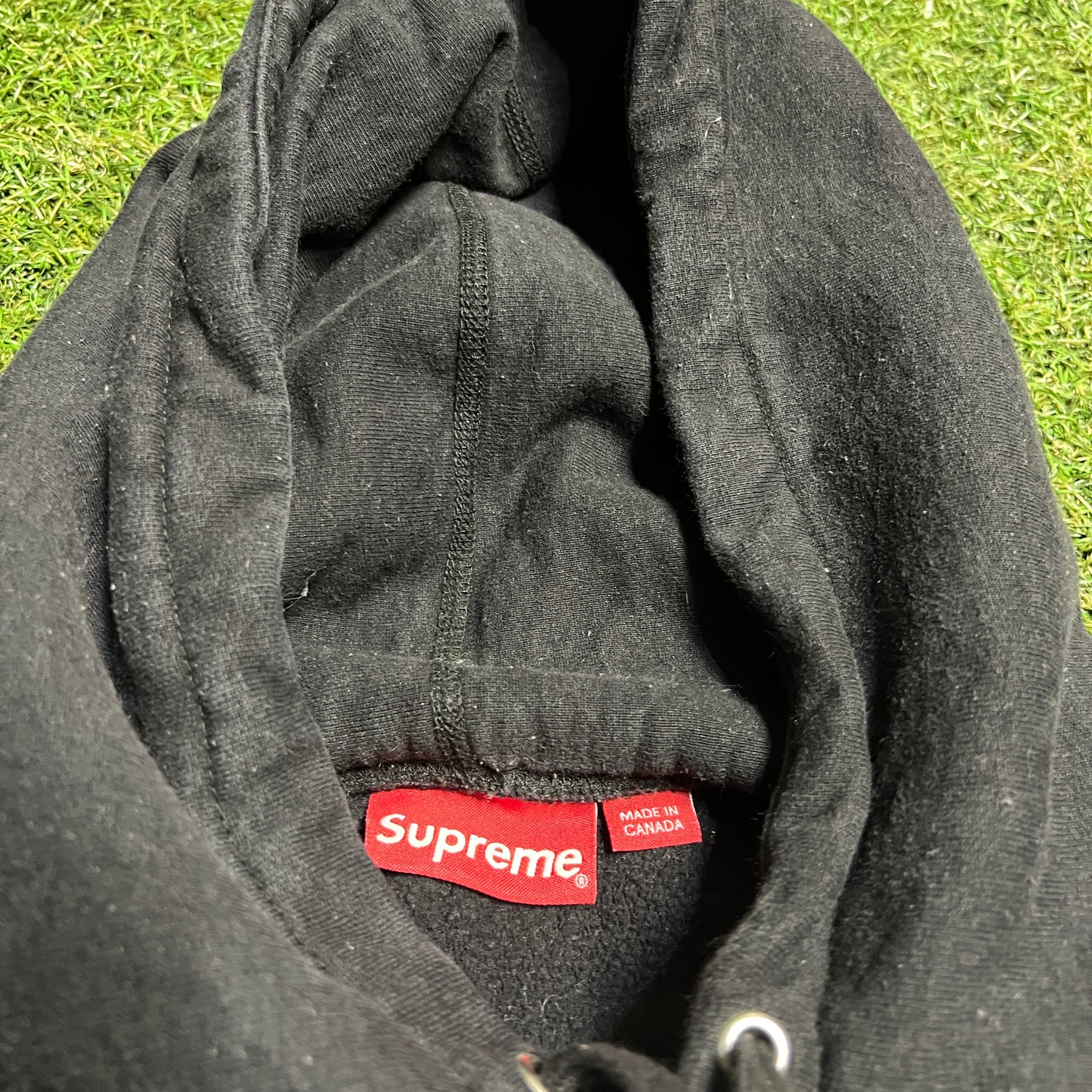 Supreme Stripped S Logo Black Hoodie Size Medium USED x11357