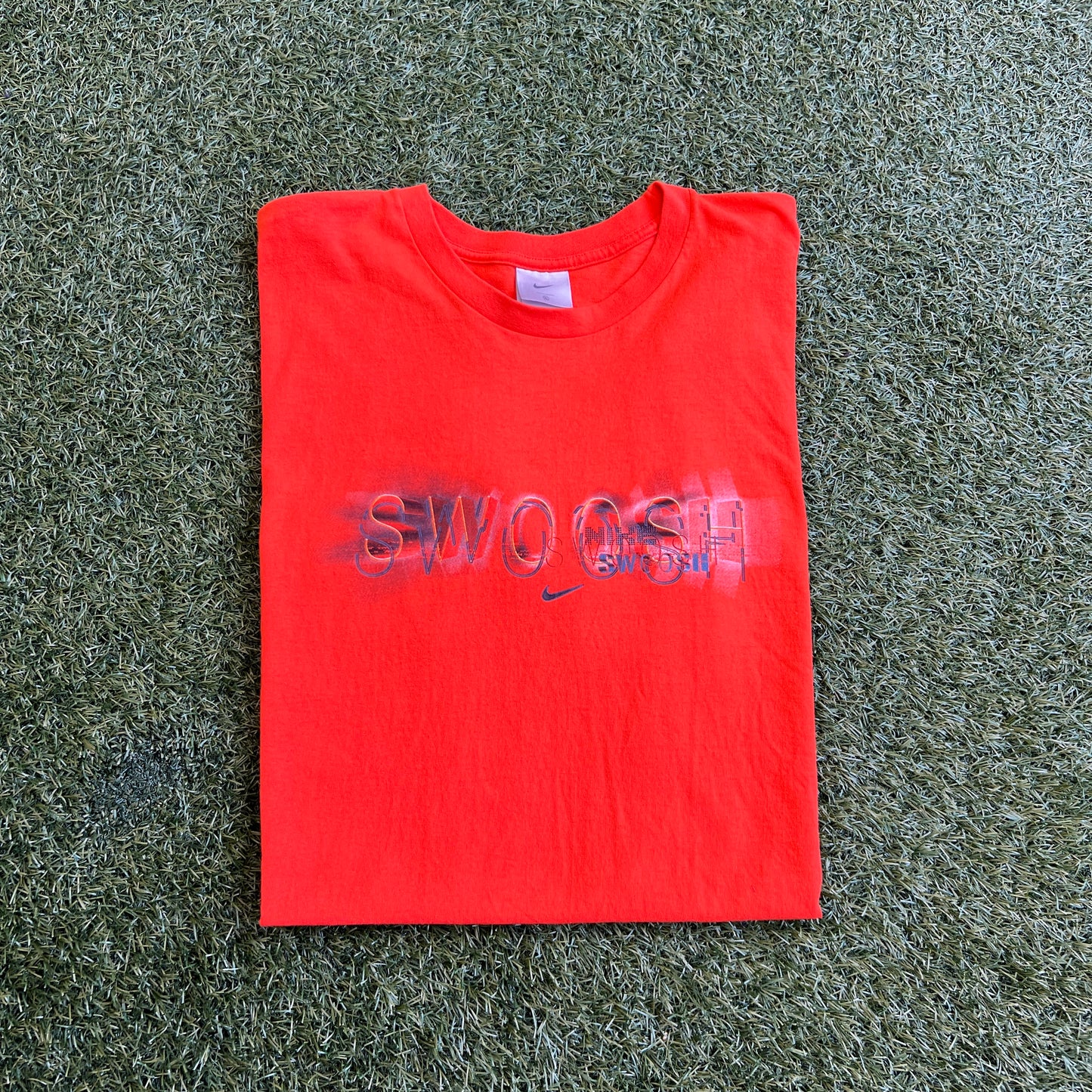 1990s Nike Swoosh Spellout Orange Tee Size XL USED v15746