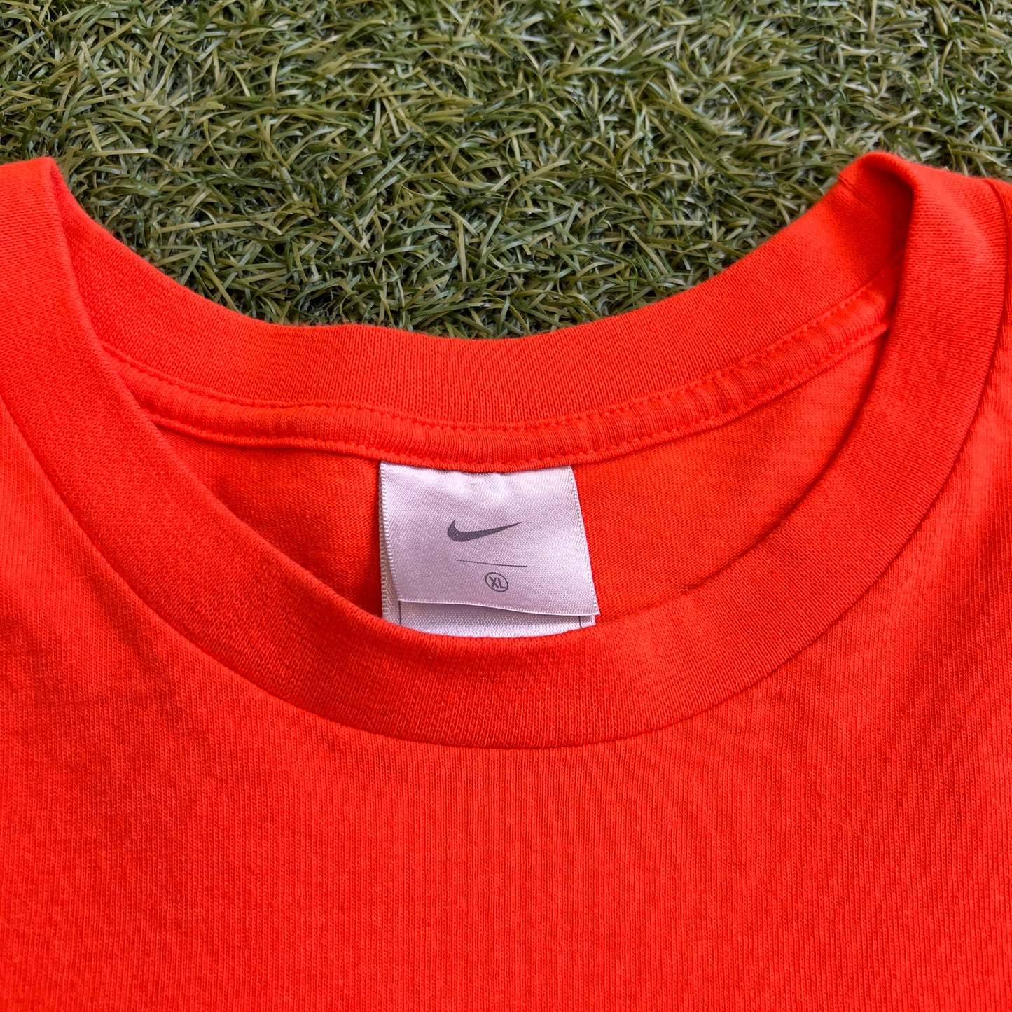1990s Nike Swoosh Spellout Orange Tee Size XL USED v15746