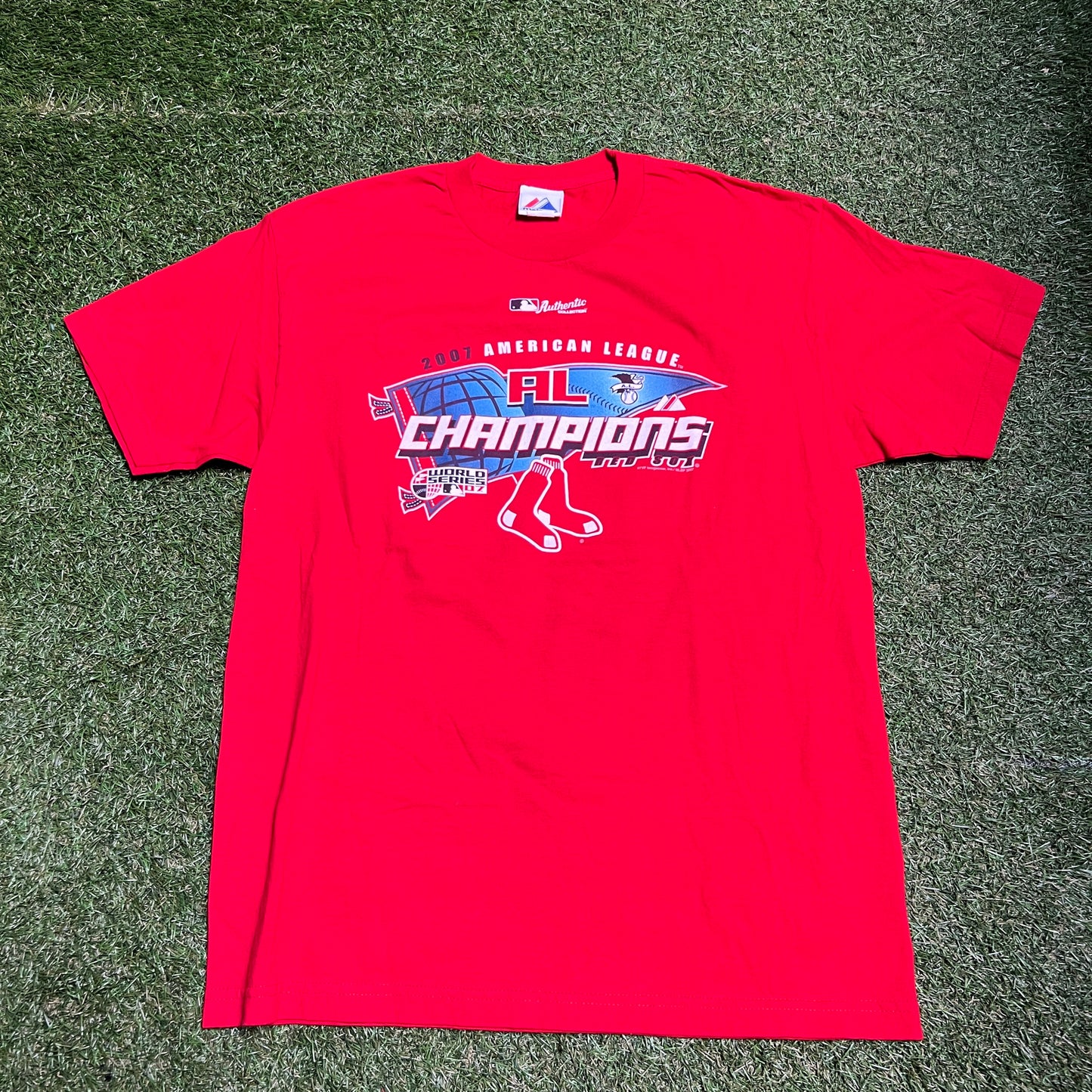 2007 Red Socks World Series Champs Red Tee Size Large USED v13992
