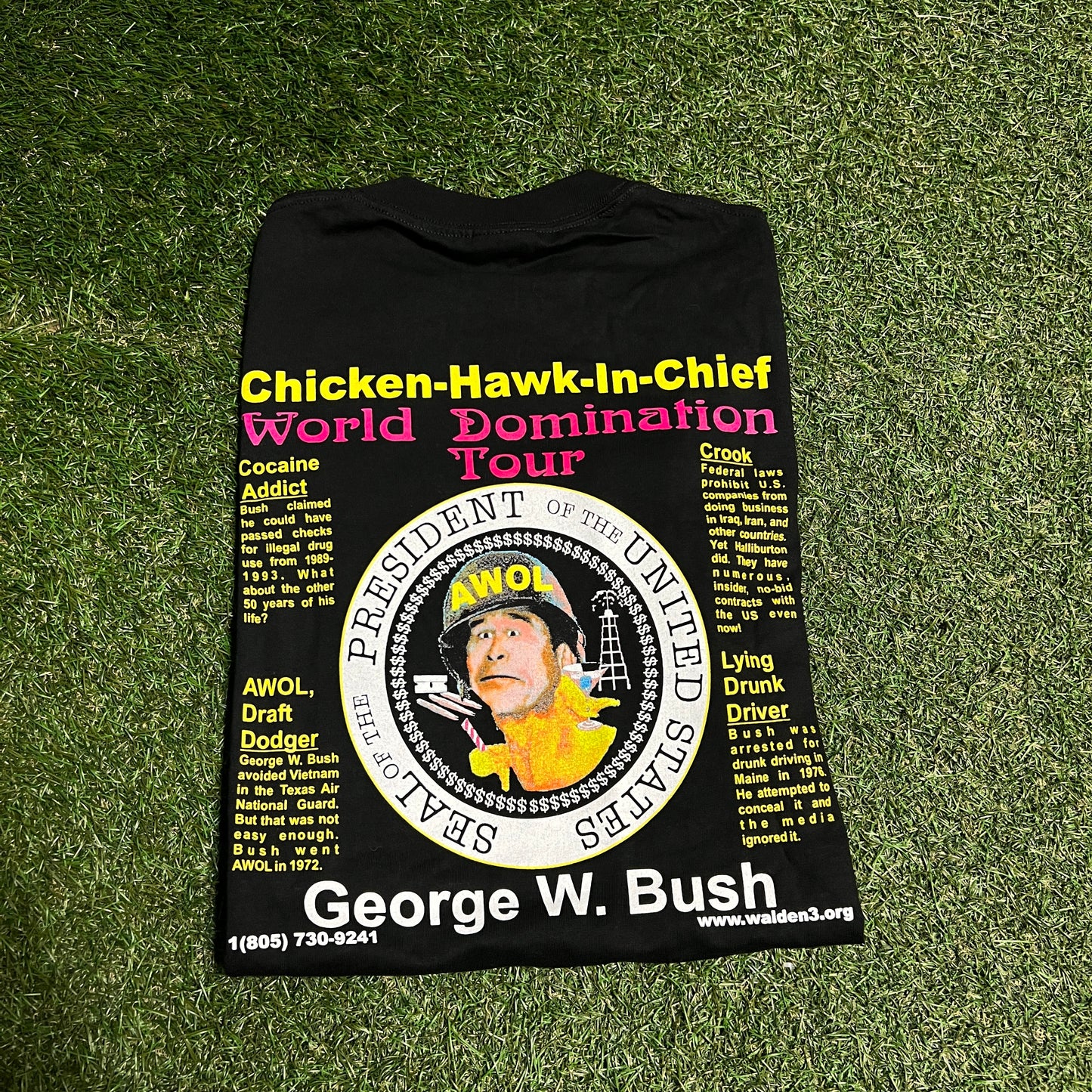 Y2K George Bush Chicken Hawk in Chief Black Tee Size Medium USED v15776
