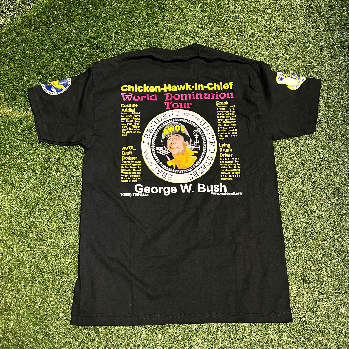 Y2K George Bush Chicken Hawk in Chief Black Tee Size Medium USED v15776