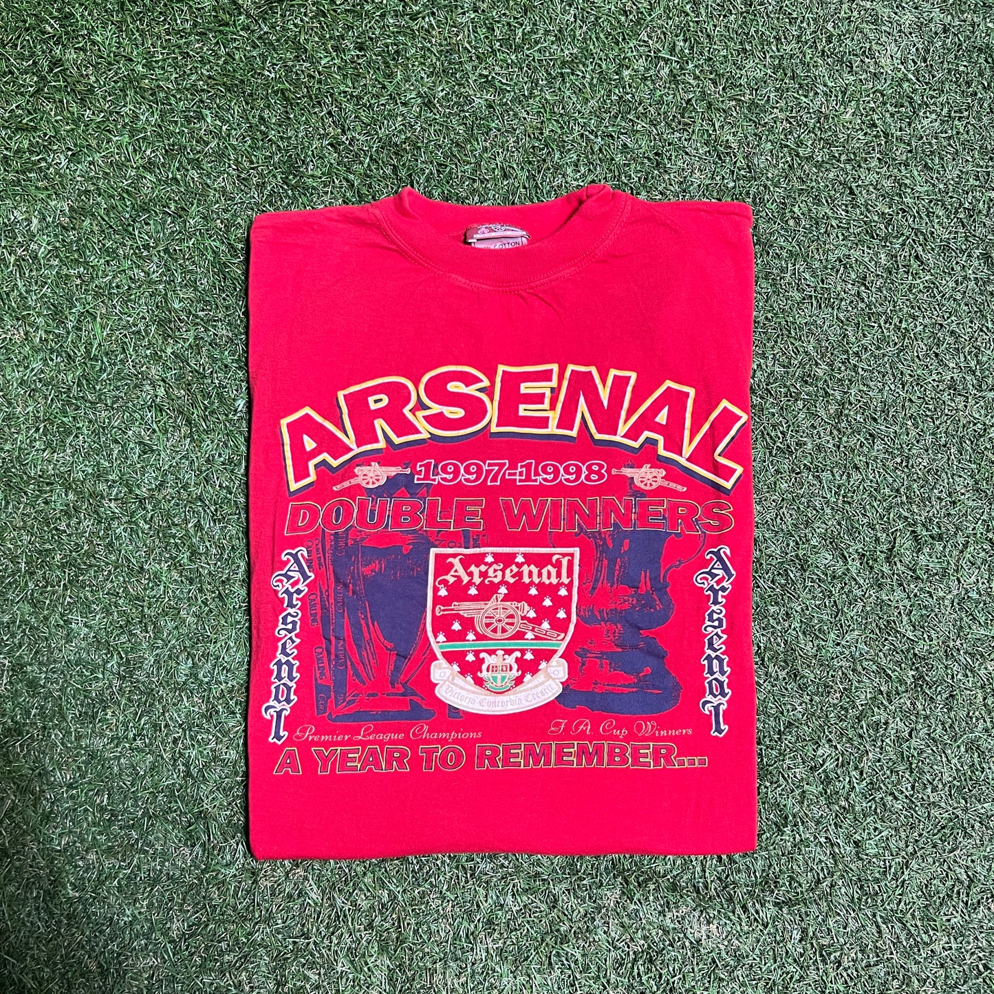 1998 Arsenal Double Winners Red Tee Size XL USED v14791