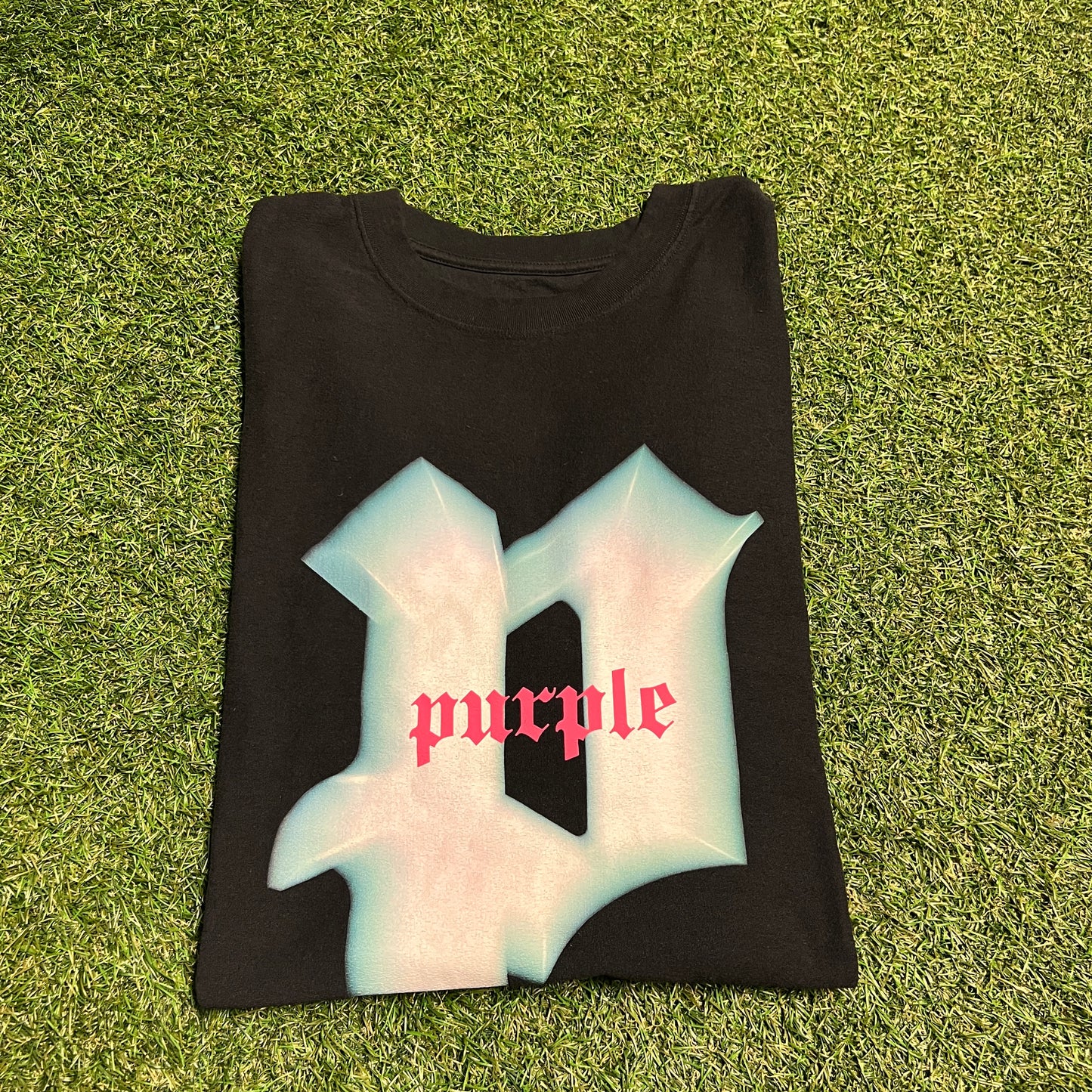 Purple Brand Big P Pink Logo Black Tee Size XXL USED v14011