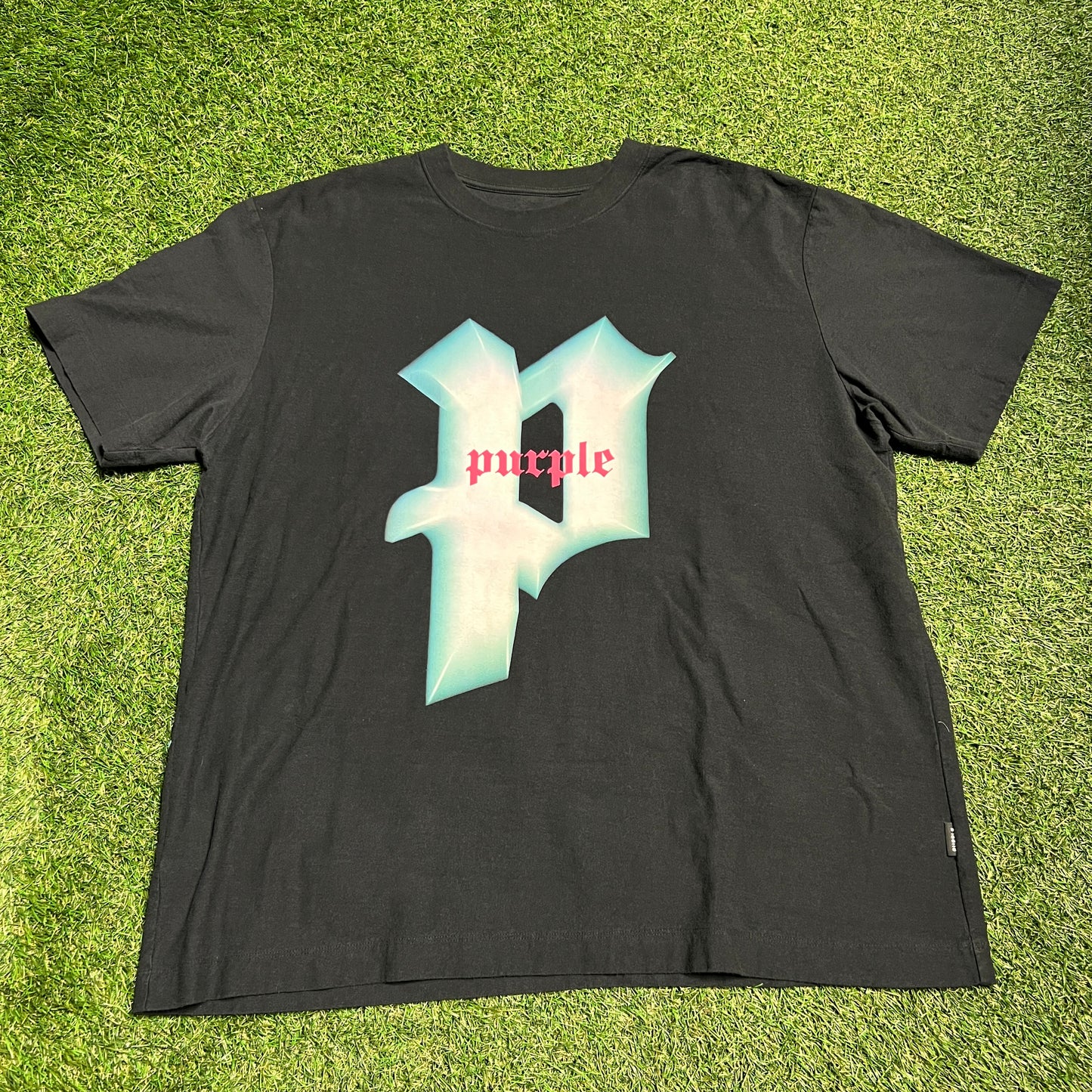 Purple Brand Big P Pink Logo Black Tee Size XXL USED v14011