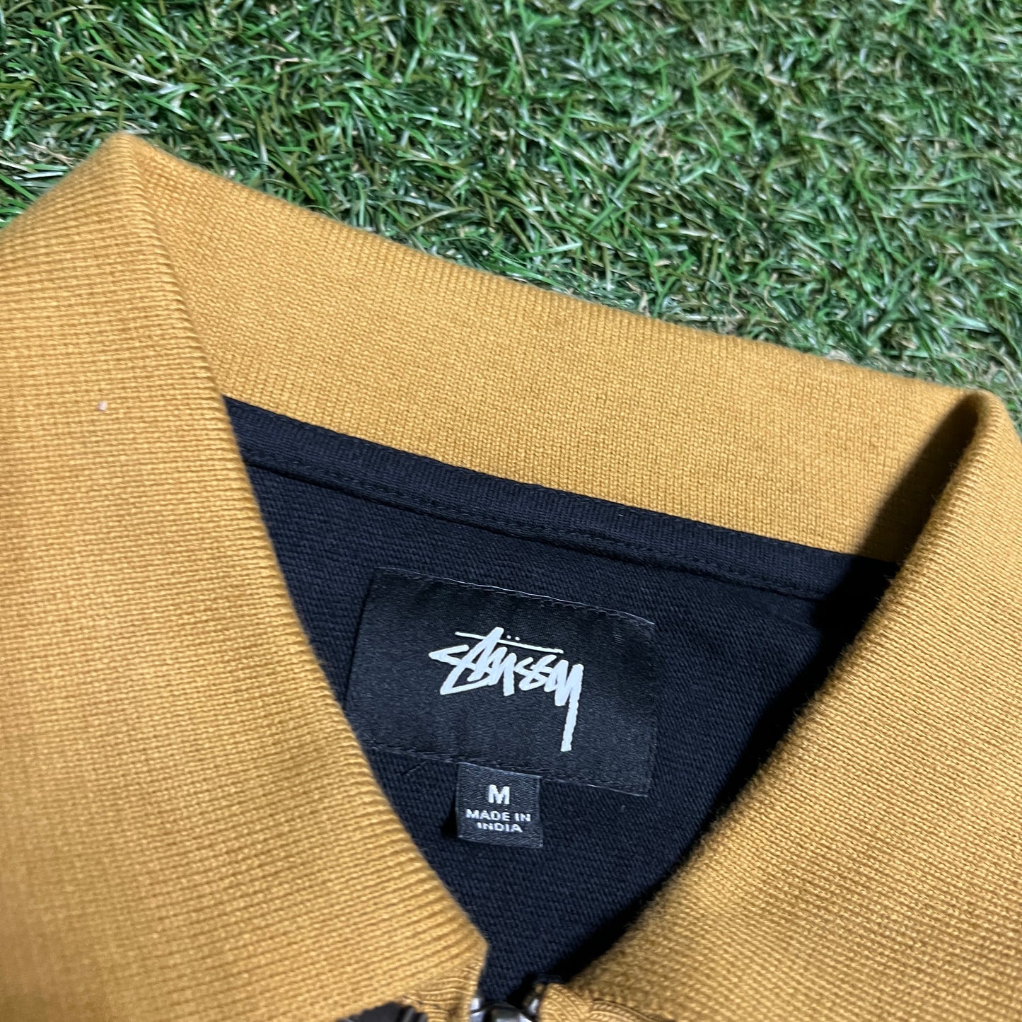 Stussy Collared Yellow Stripe Zip Up Long Sleeve Black Size Medium Used x12285