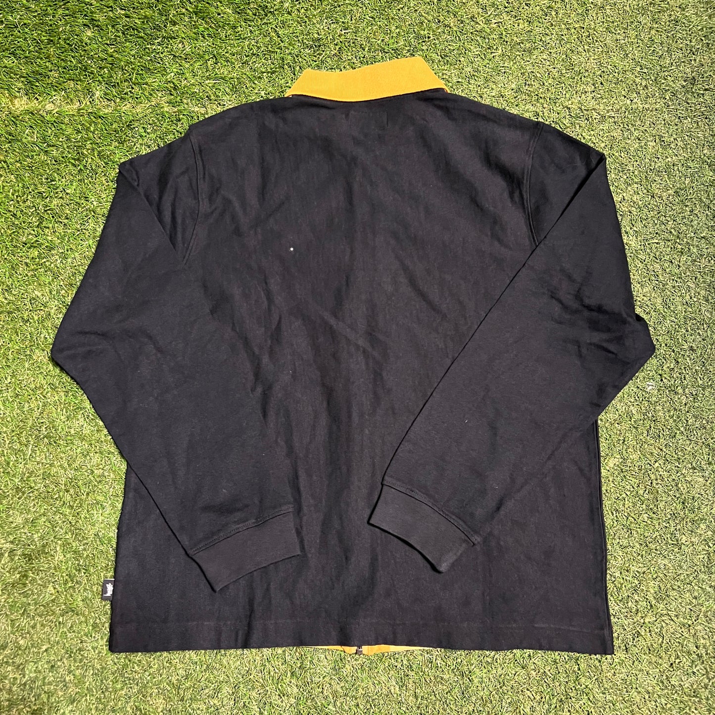 Stussy Collared Yellow Stripe Zip Up Long Sleeve Black Size Medium Used x12285