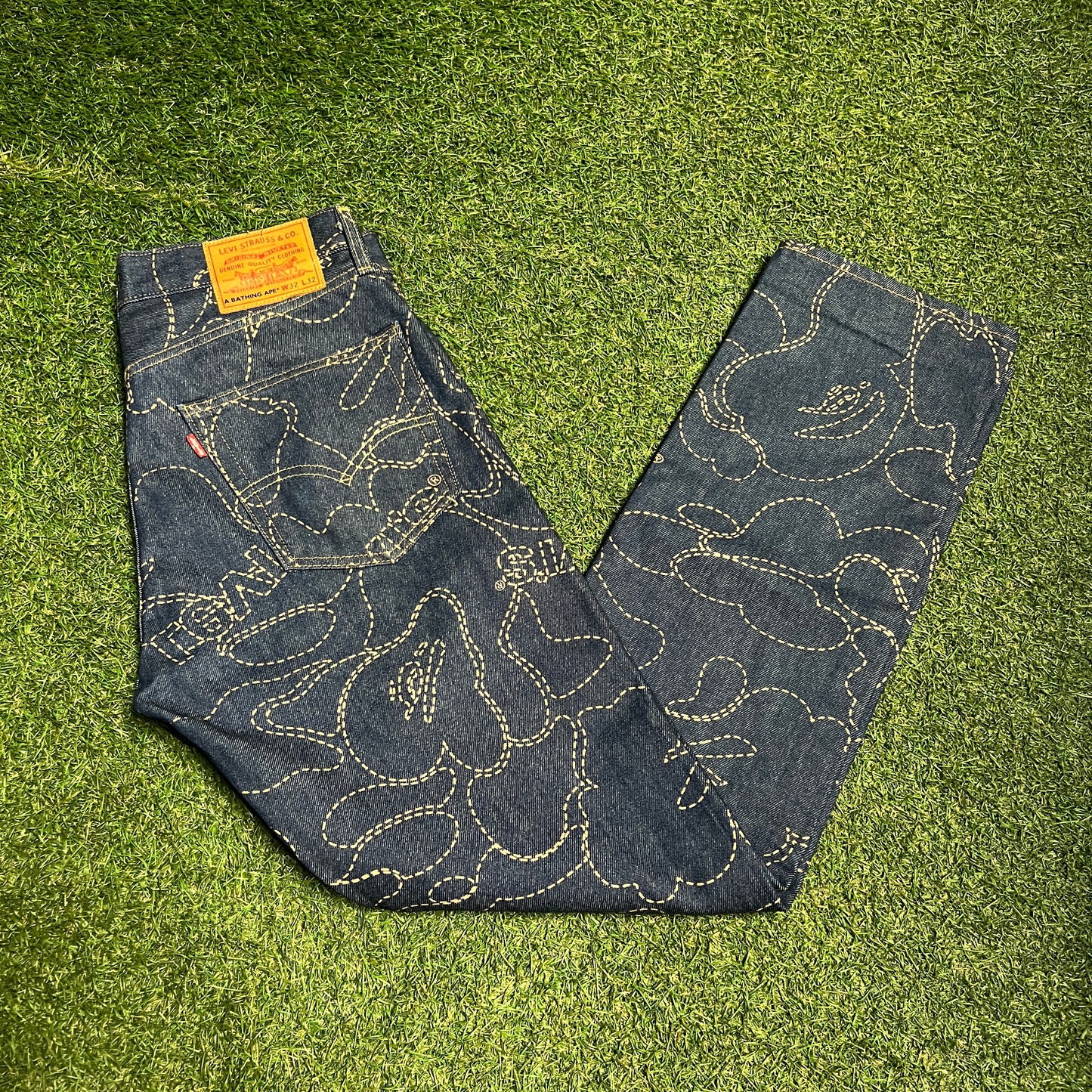 BAPE x Levi's Camo 501 Indigo Size 32 USED x13218