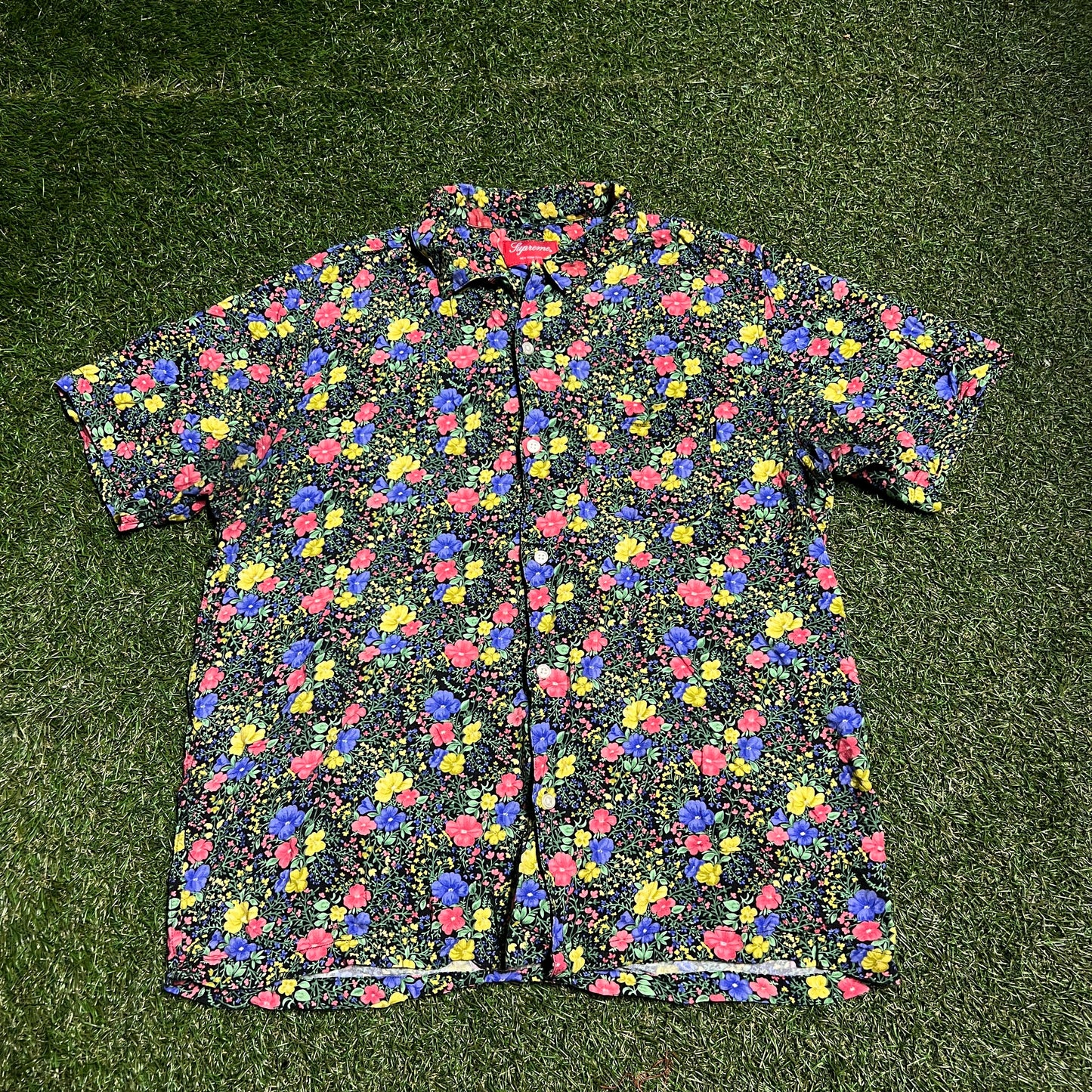 Supreme SS19 Mini Floral Rayon shirt black Size Large USED x11447
