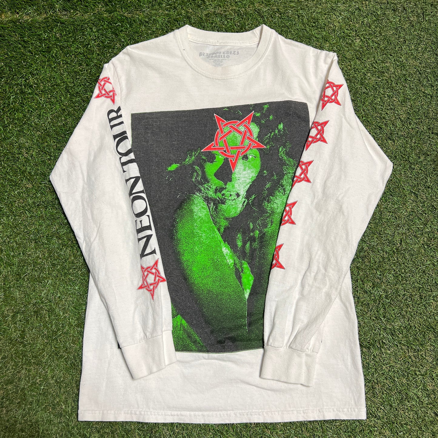Playboi Carti Neon Tour Girl on front White Longsleeve Size Medium USED v2636