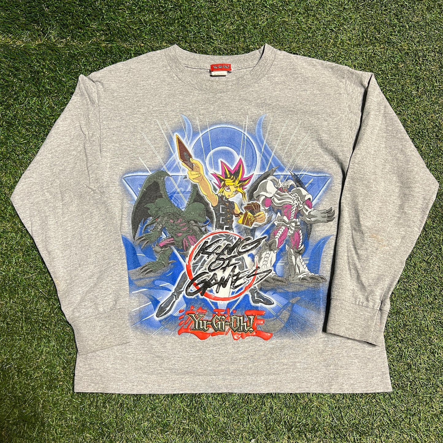 Y2K Yu-Gi-Oh Grey Longsleeve Tee Size Small v14839