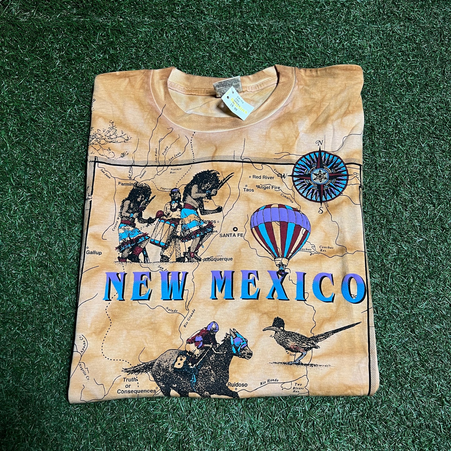 1992 New Mexcio Map AOP Brown Tee Size XL NEW v14841