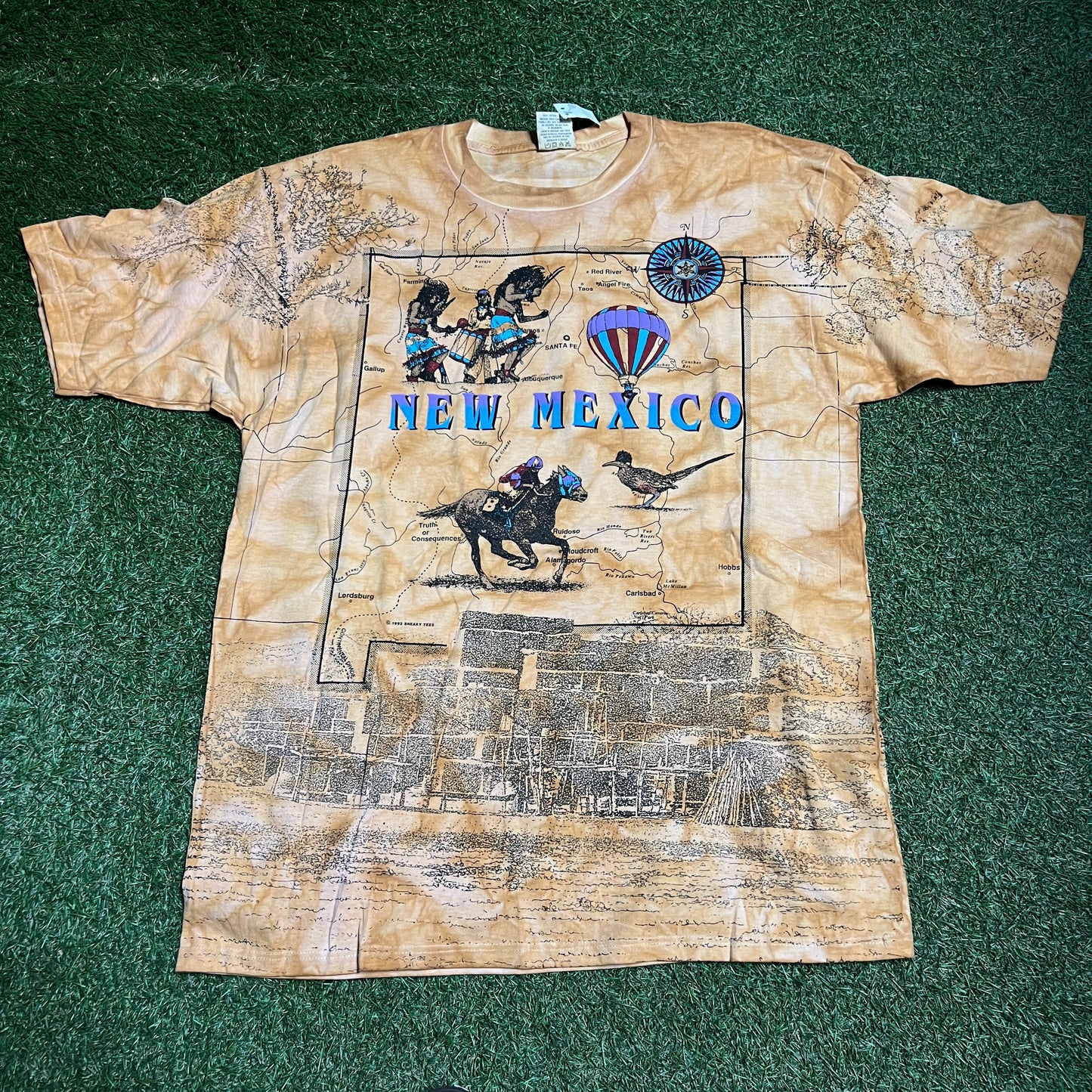 1992 New Mexcio Map AOP Brown Tee Size XL NEW v14841