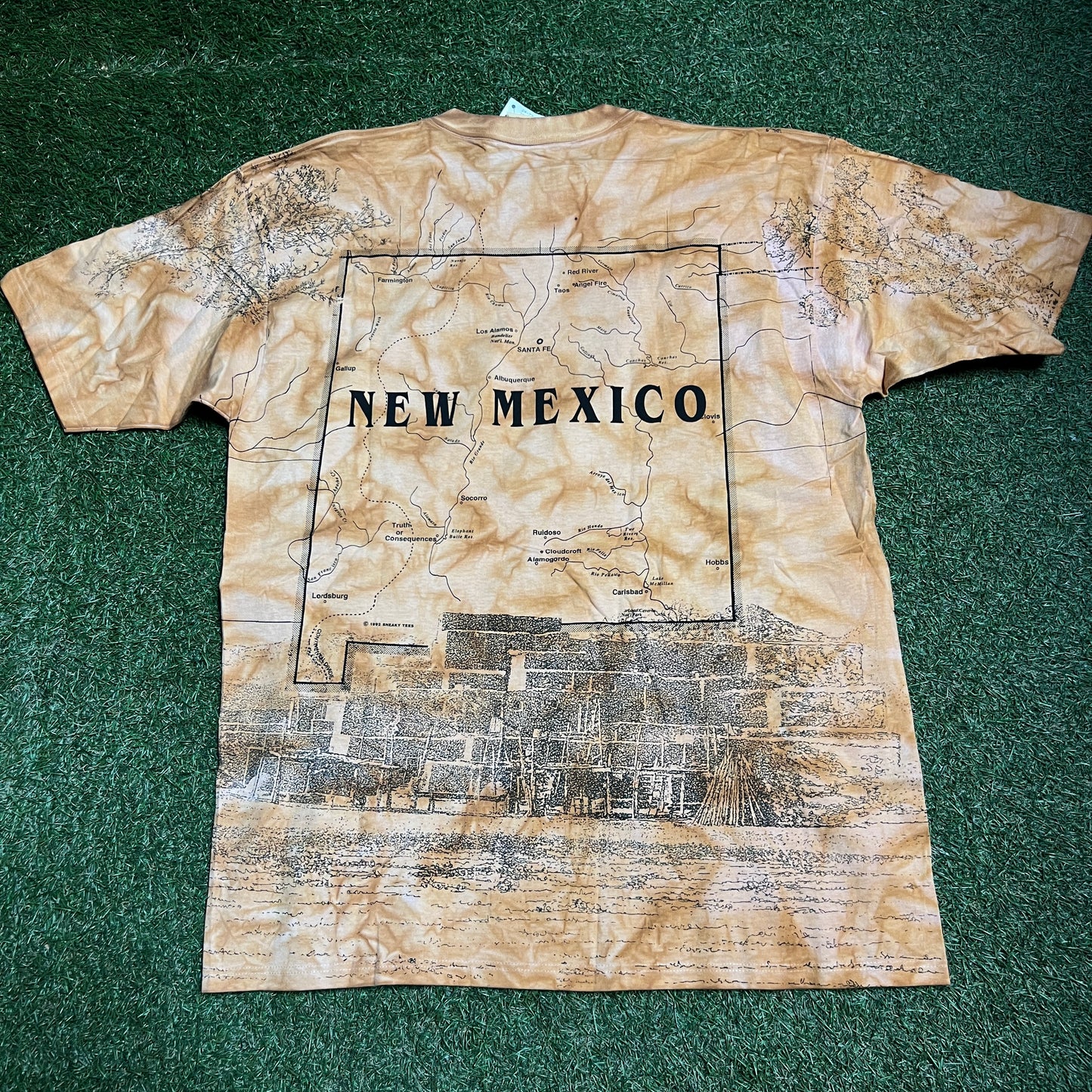 1992 New Mexcio Map AOP Brown Tee Size XL NEW v14841