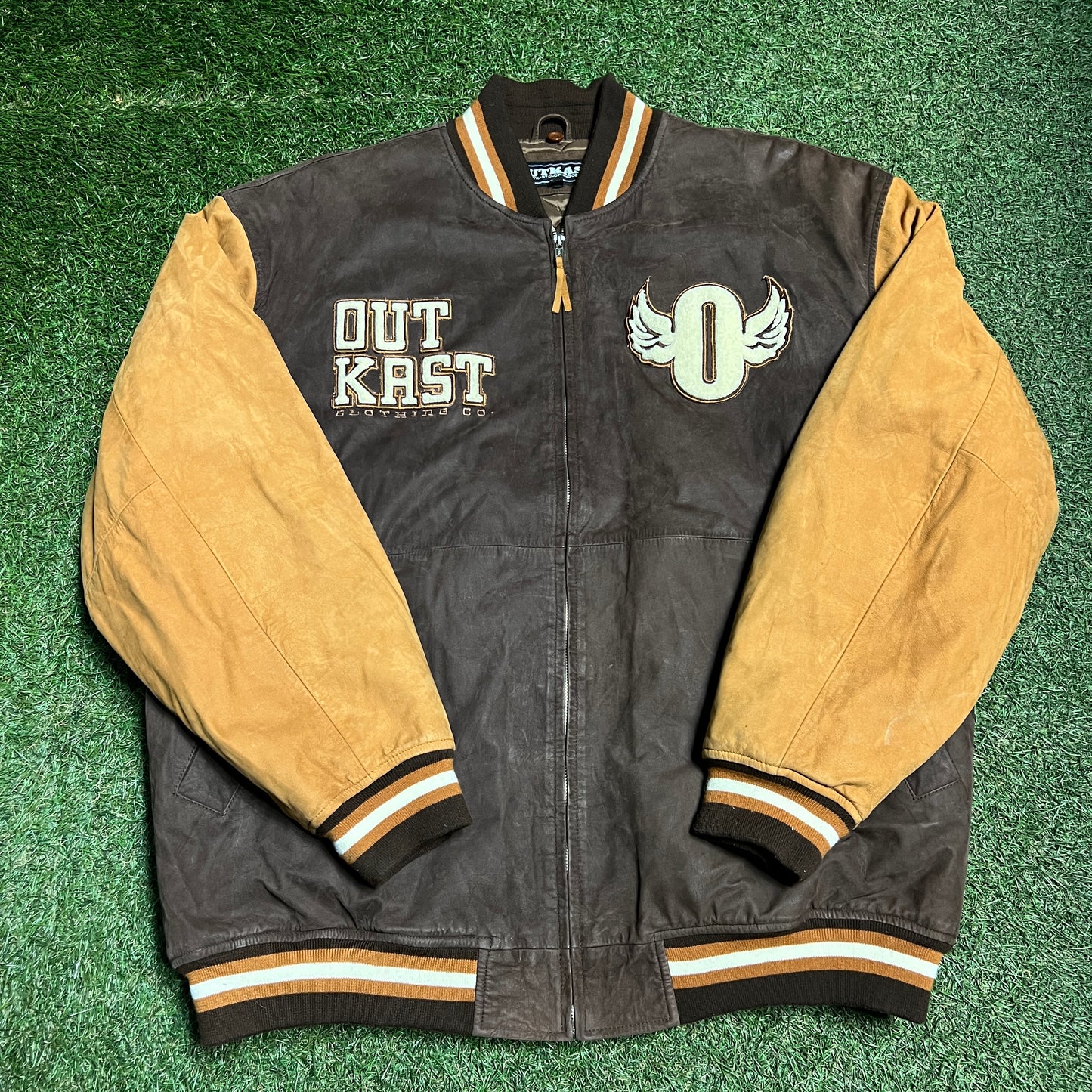 Outkast Clothing Company Suede Varsity Brown Jacket Size XXL USED V14806