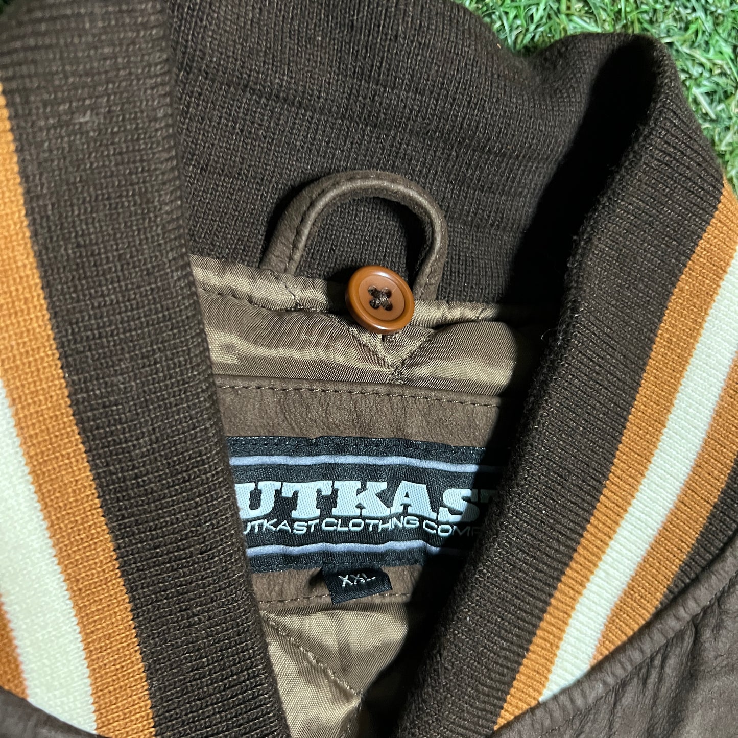 Outkast Clothing Company Suede Varsity Brown Jacket Size XXL USED V14806