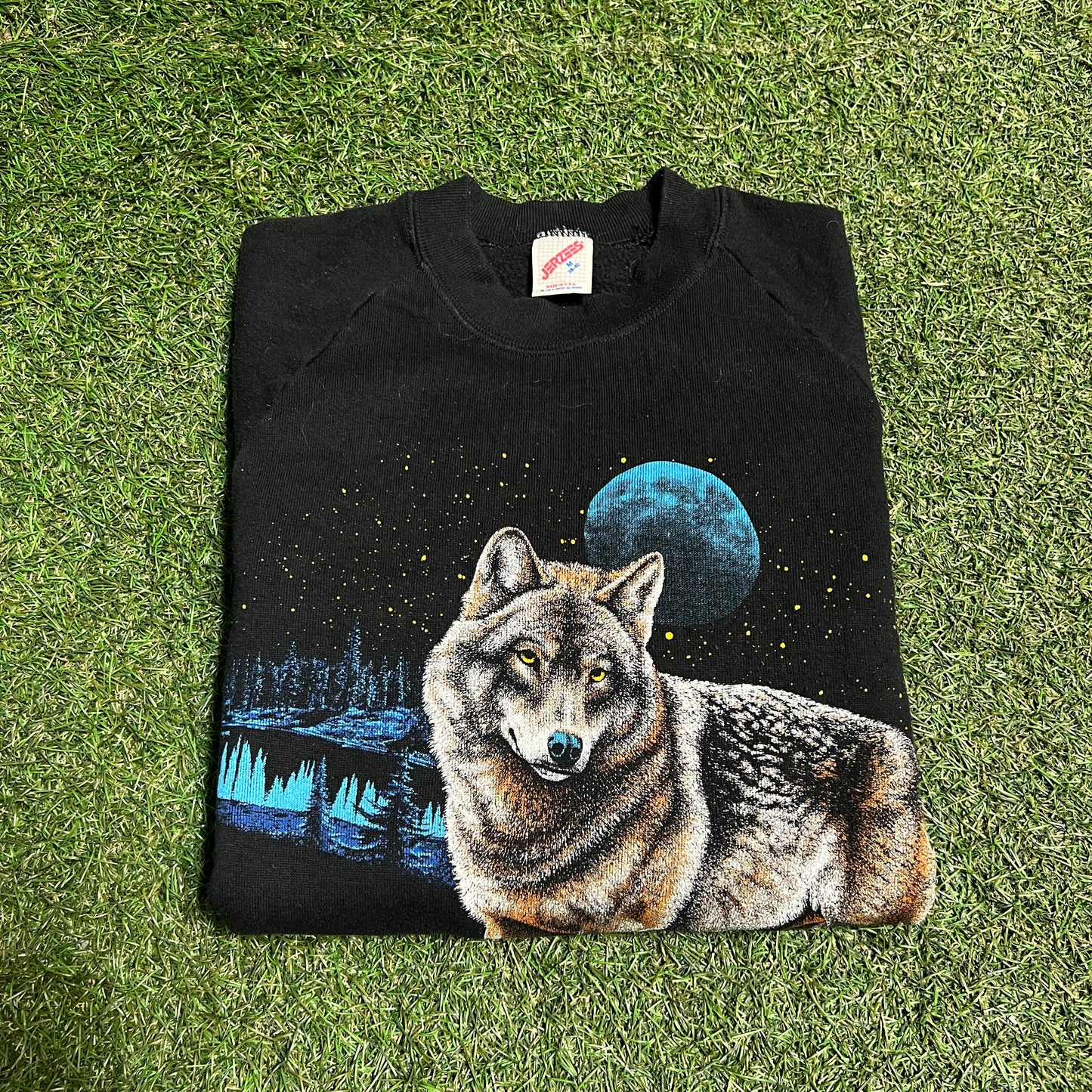 1997 Wolf With The Moon Black Crewneck Size Medium USED v14878