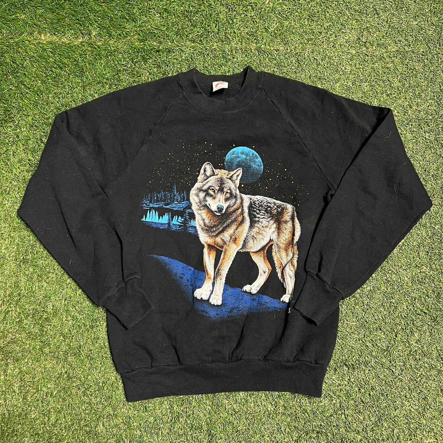 1997 Wolf With The Moon Black Crewneck Size Medium USED v14878