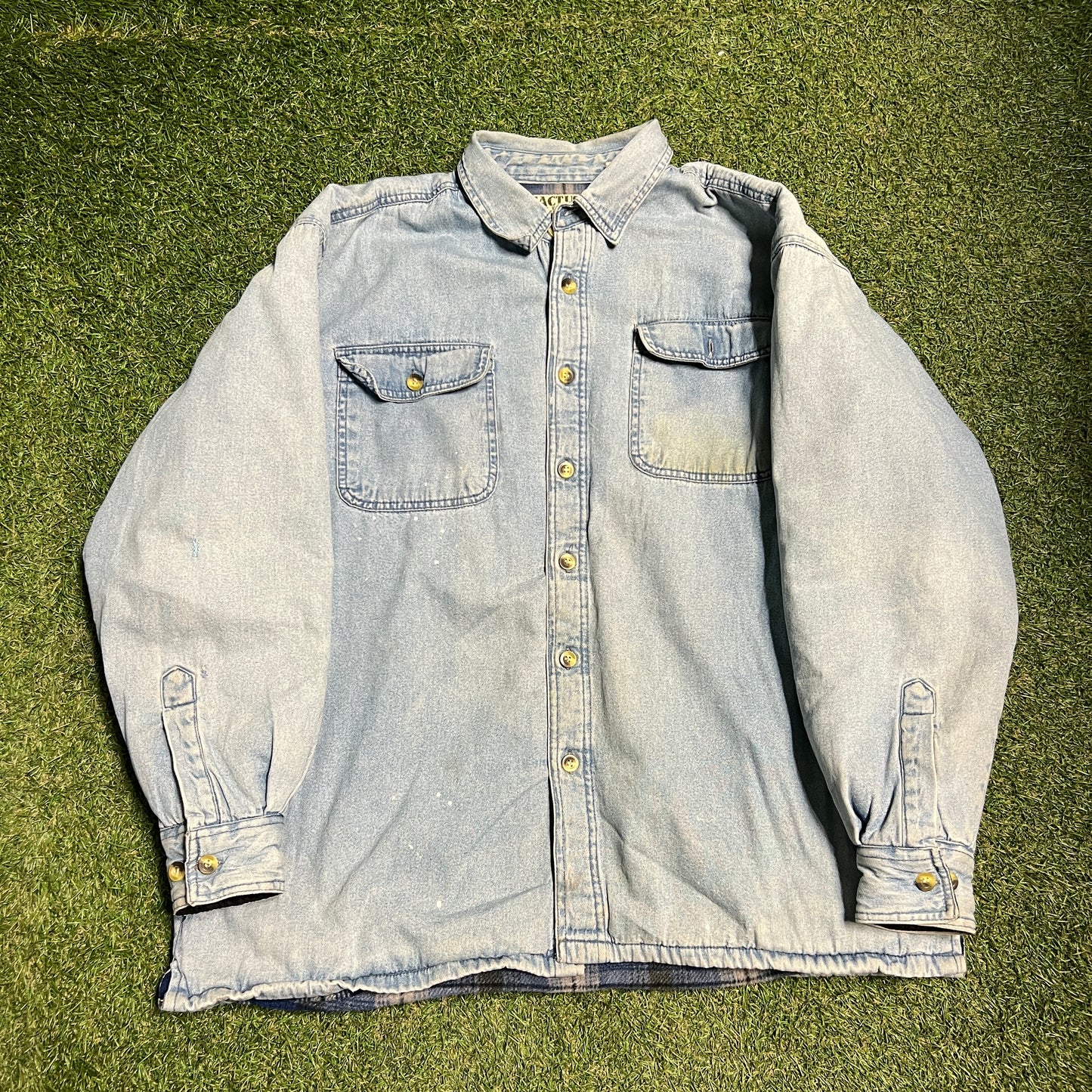 Cactus Denim Button Up Flannel Lining Long Sleeve Size XL USED v14903